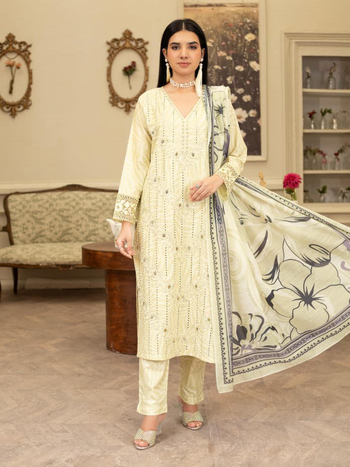 Cream Embroidered Winter Cotton Chikankari Suit