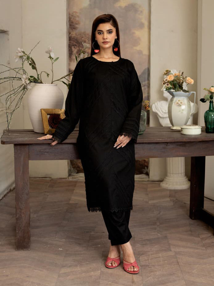 Black Embroidered Winter Cotton Suit