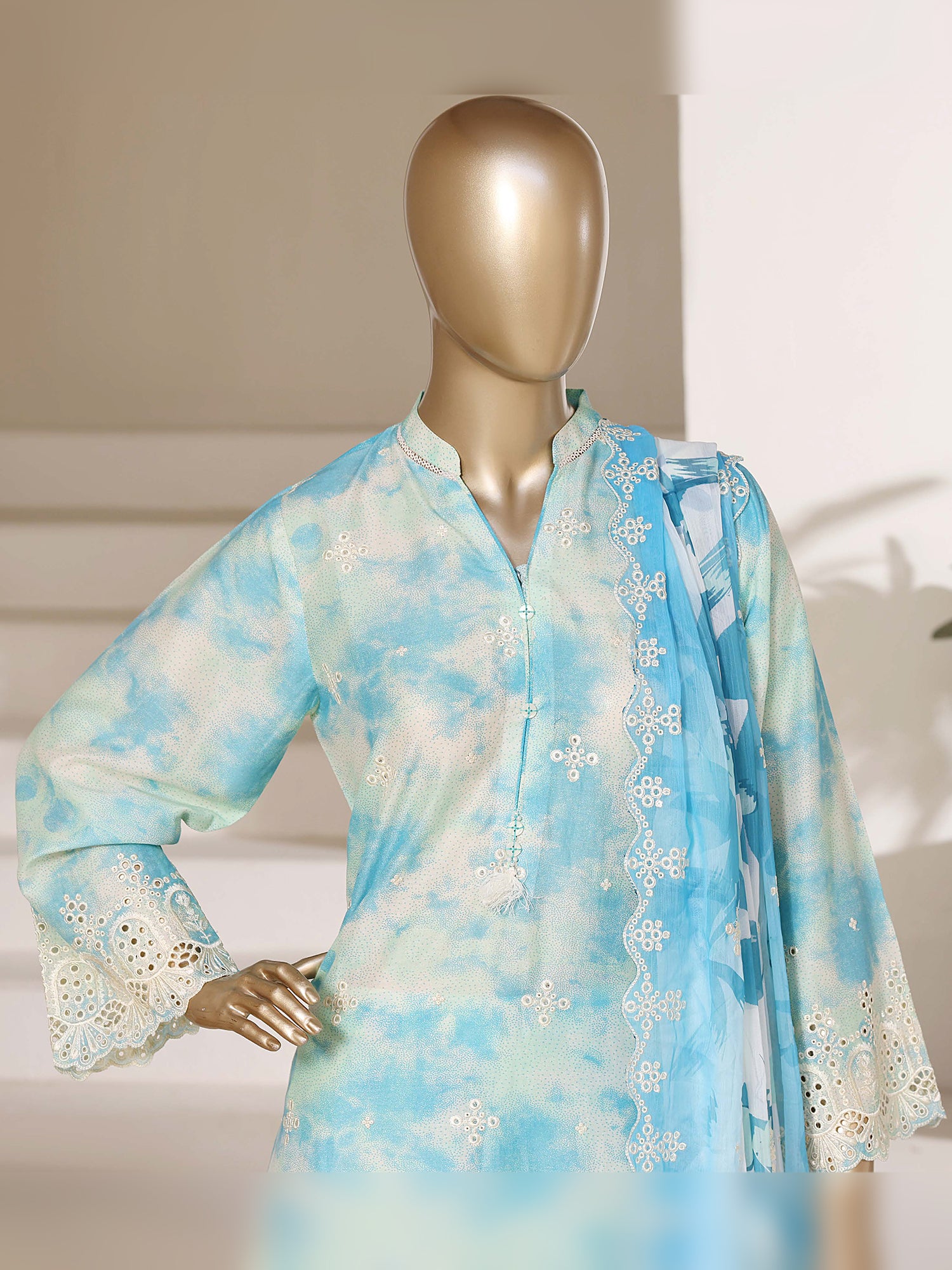 Sadabahar "Regal" Embroidered Lawn 3-Piece Suit - Aqua Blue