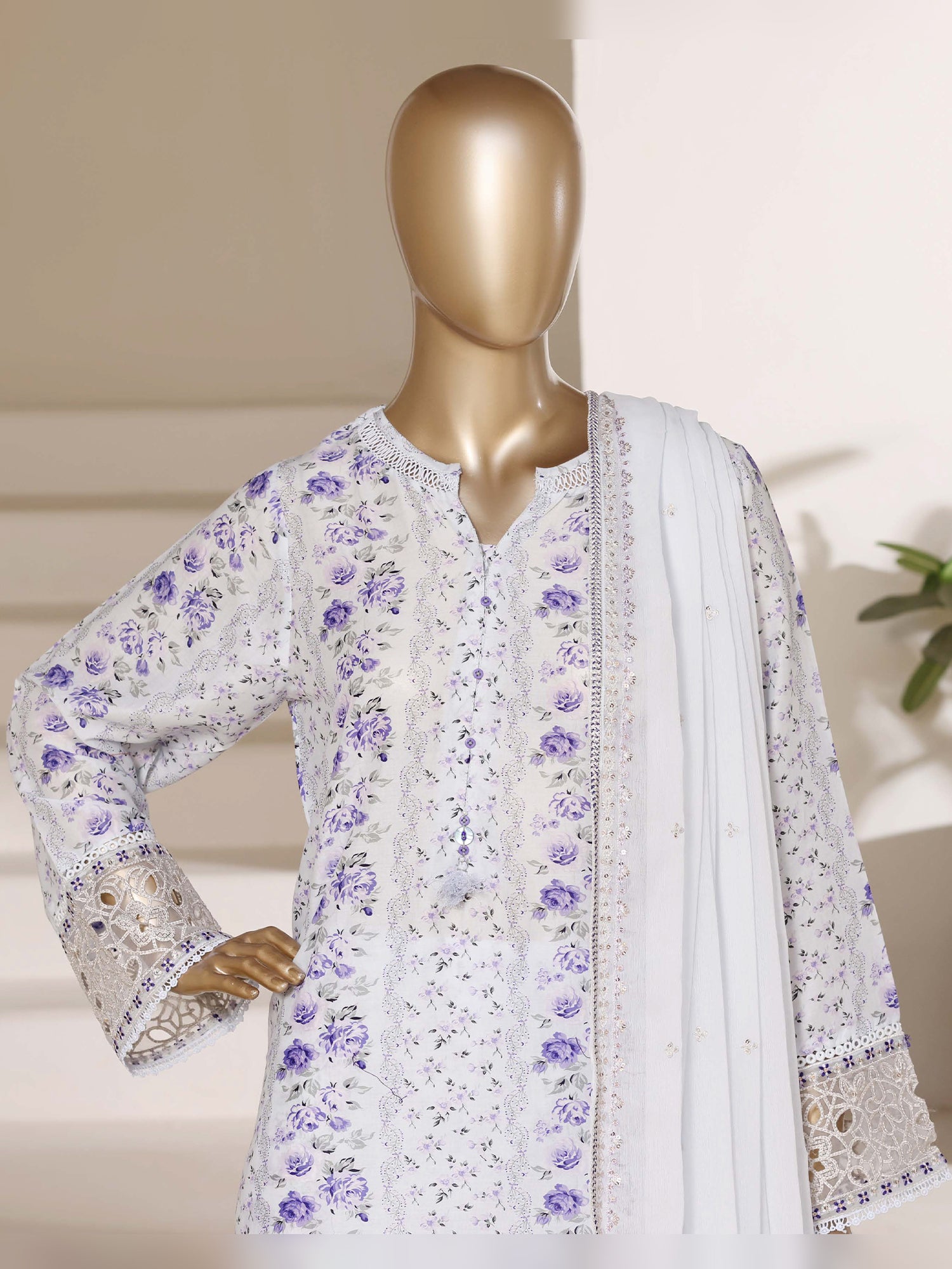 Sadabahar "Regal" Embroidered Lawn 3-Piece Suit - White