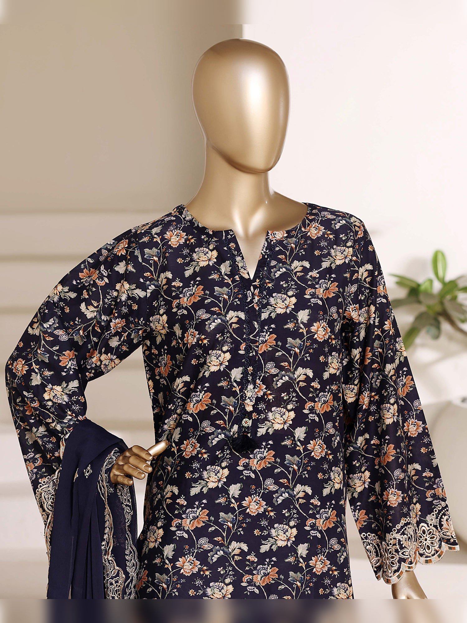 Sadabahar "Regal" Embroidered Lawn 3-Piece Suit - Navy Blue