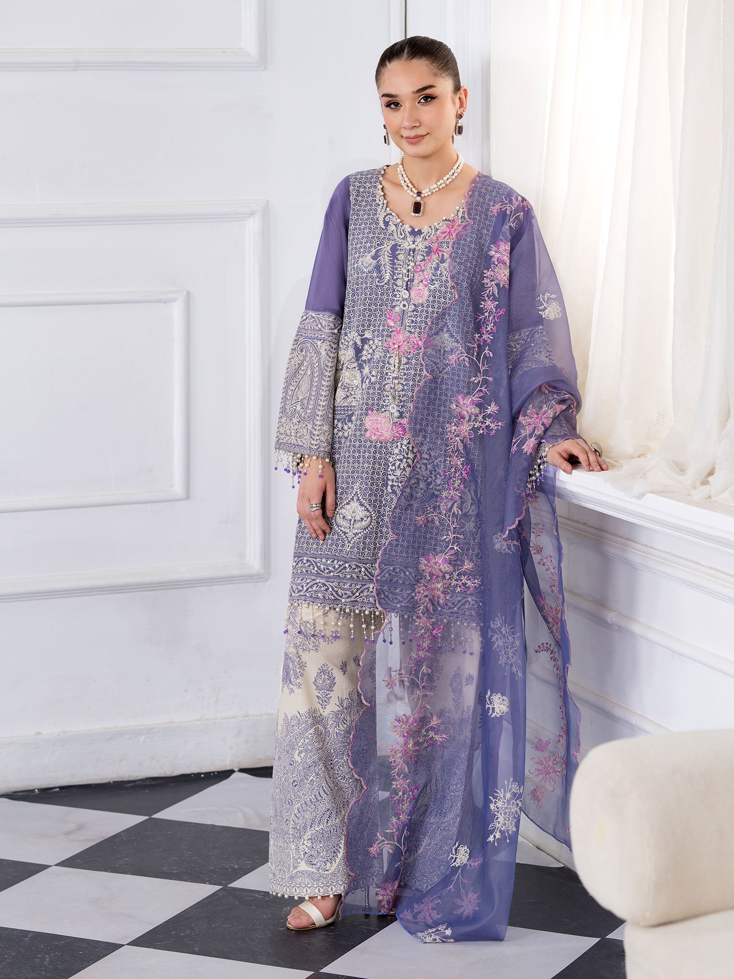 Heera's Embroidered Viscose 3-Piece Suit - Royal Dynasty Luxe