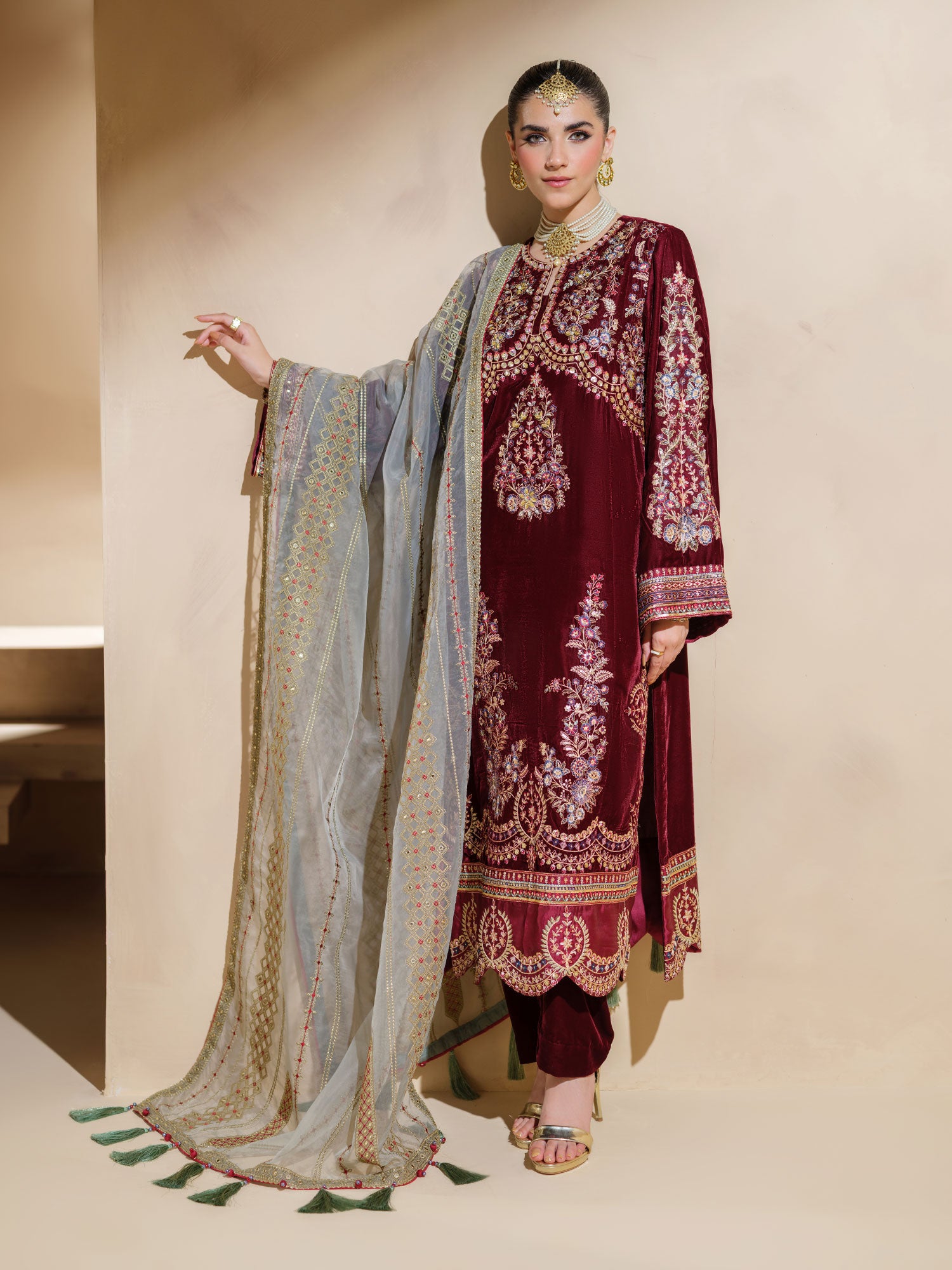 Heera's Premium Velvet 3-Piece Suit - Rosso Divina Velvet