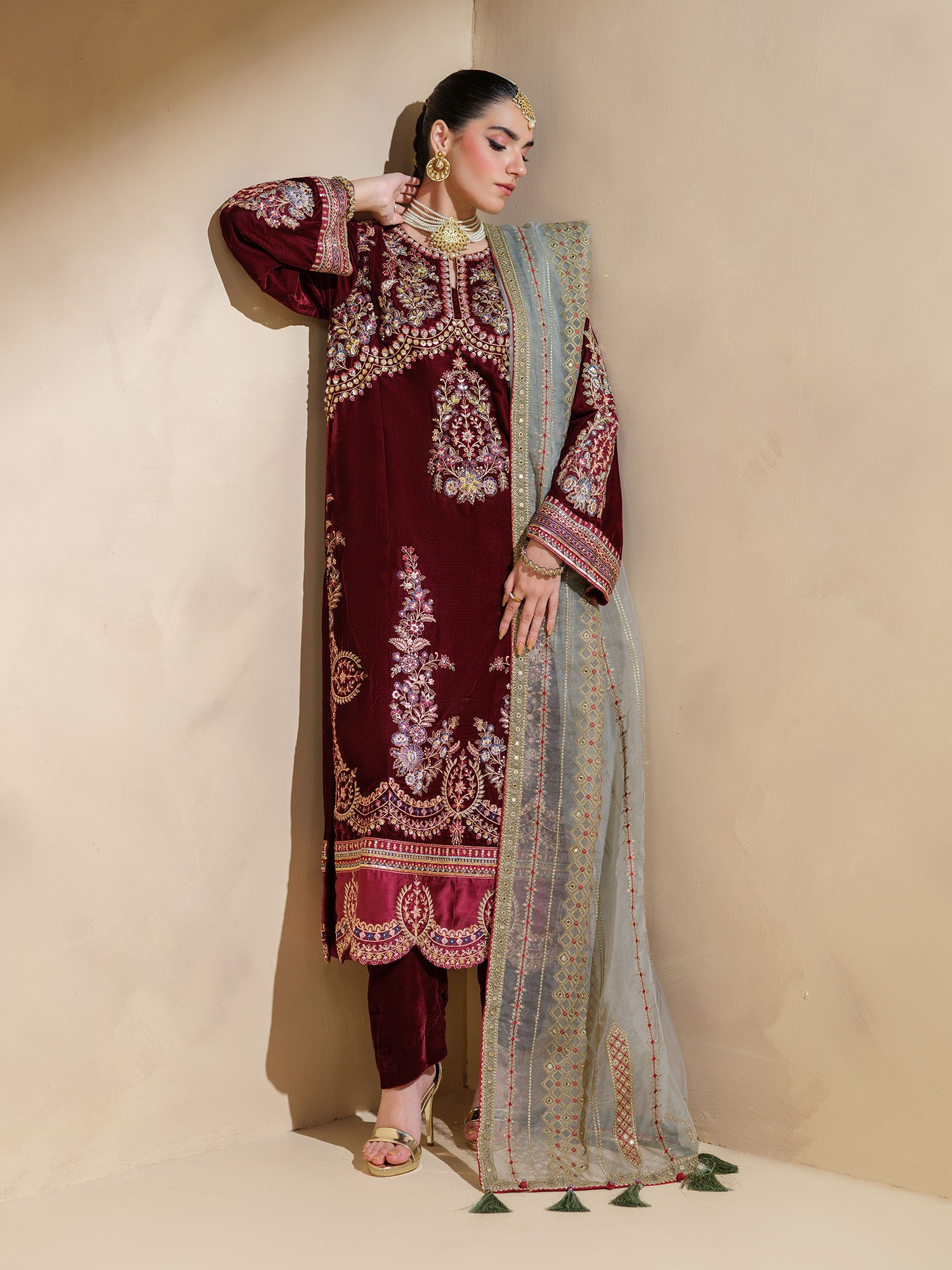 Heera's Premium Velvet 3-Piece Suit - Rosso Divina Velvet