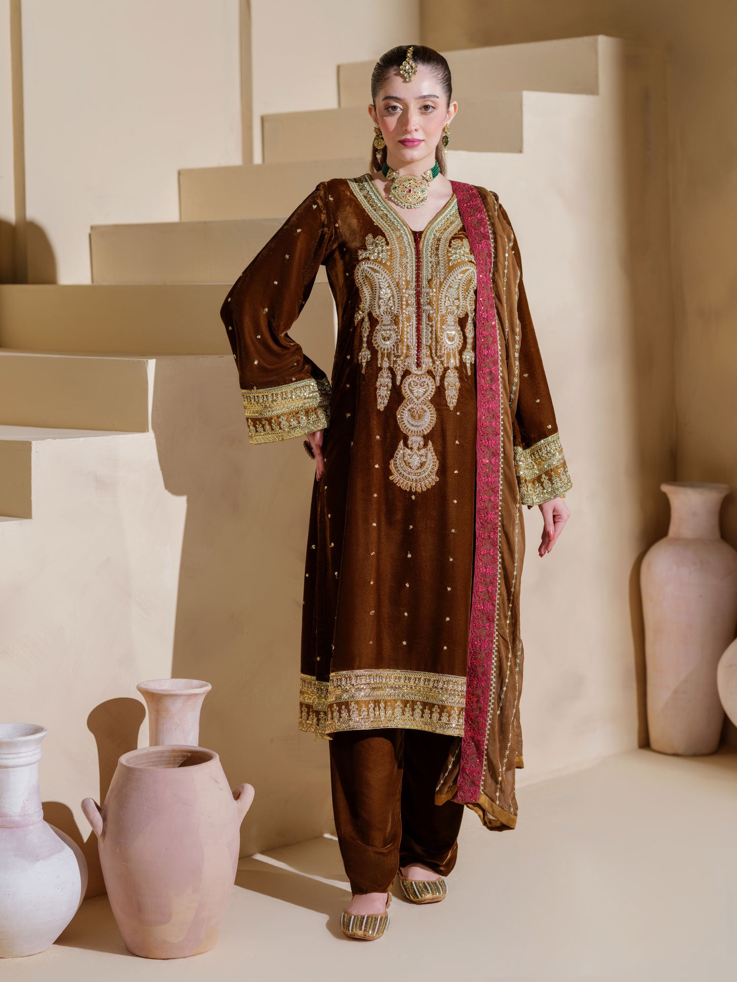 Heera's Premium Velvet 3-Piece Suit - Bronzo Reale Velvet