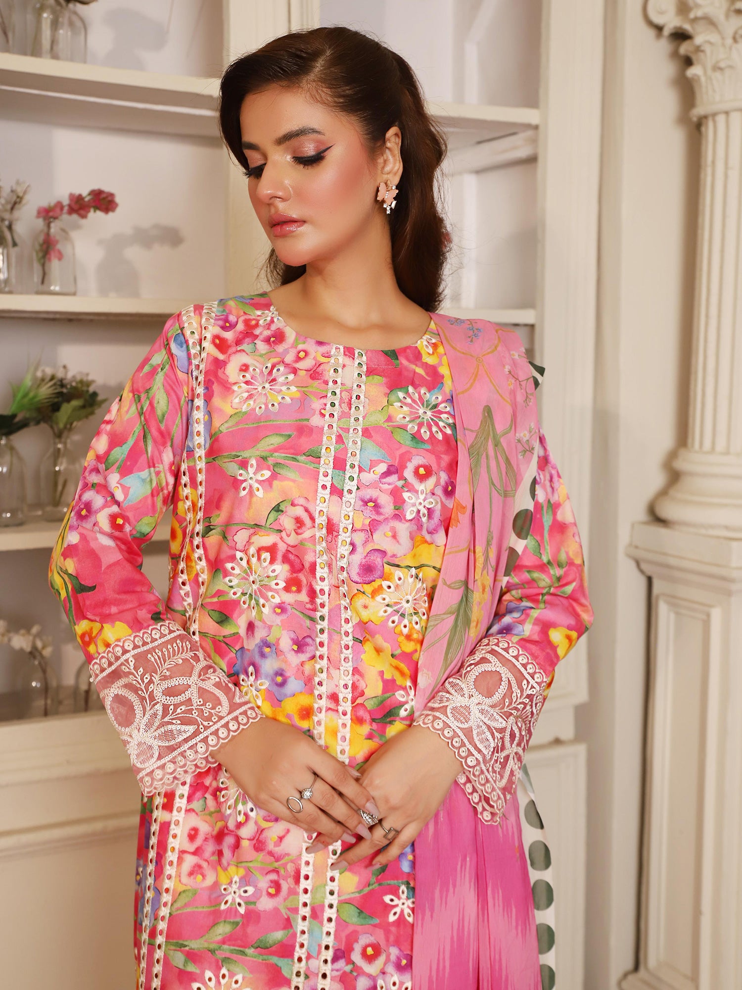 Pink Digital Print Lawn-Cotton 3-Piece Suit