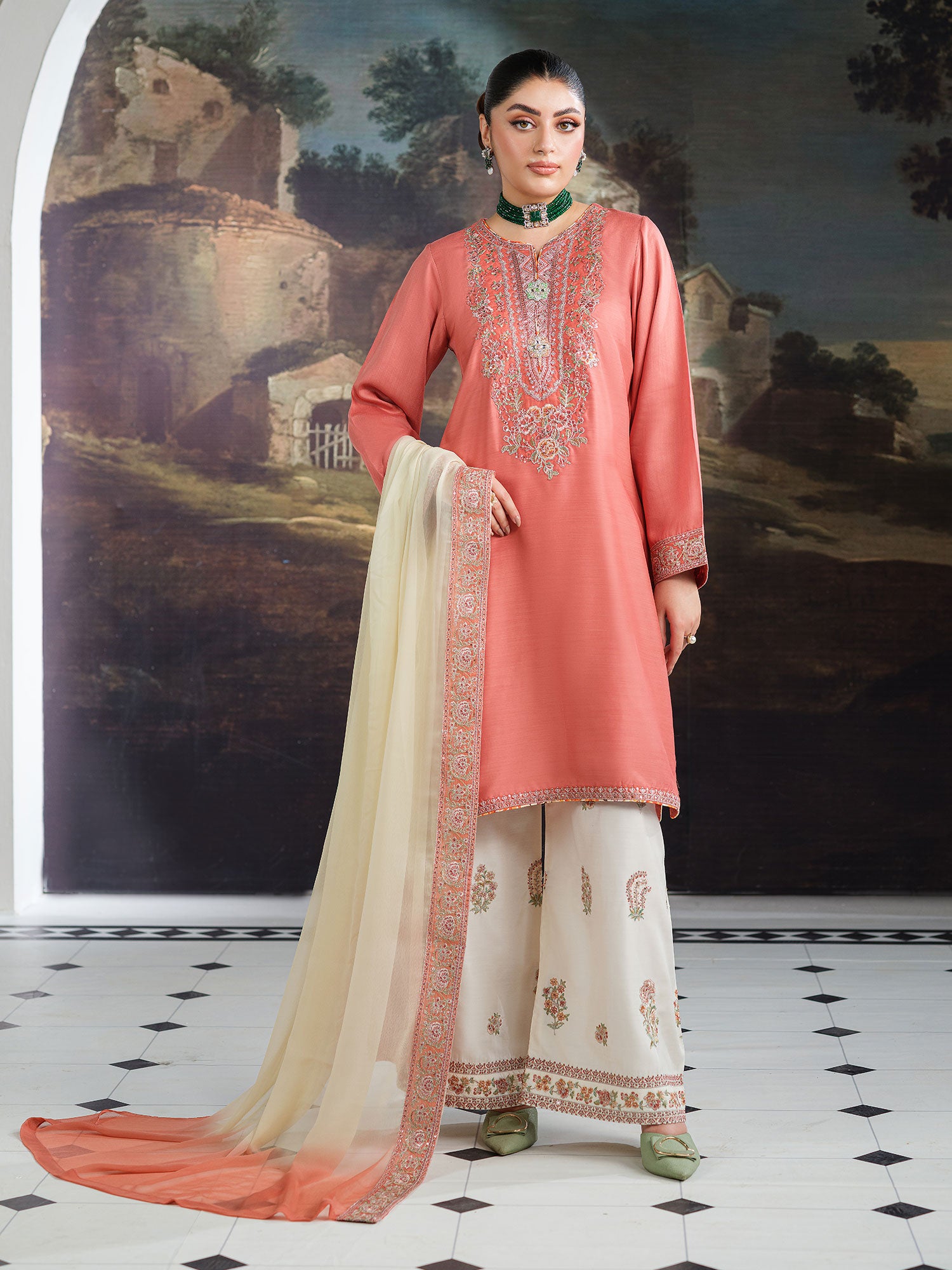 Heera's Embroidered Viscose 3-Piece Suit - Zarina Lumina