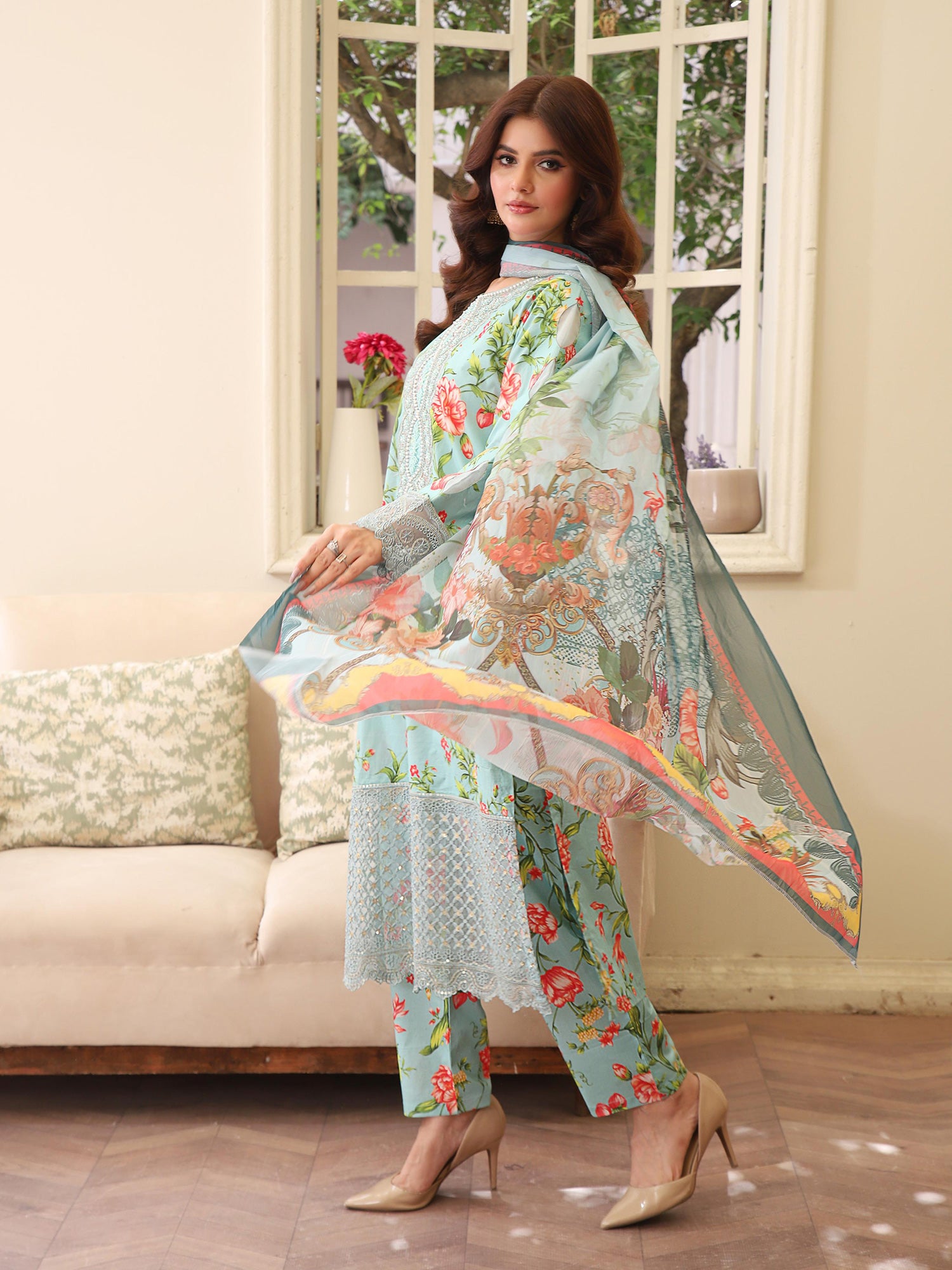 Mint Green Digital Print Lawn-Cotton 3-Piece Suit