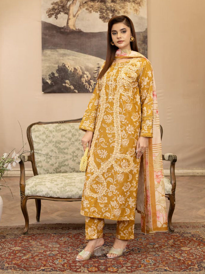 Dark Mustard Embroidered Winter Cotton Suit