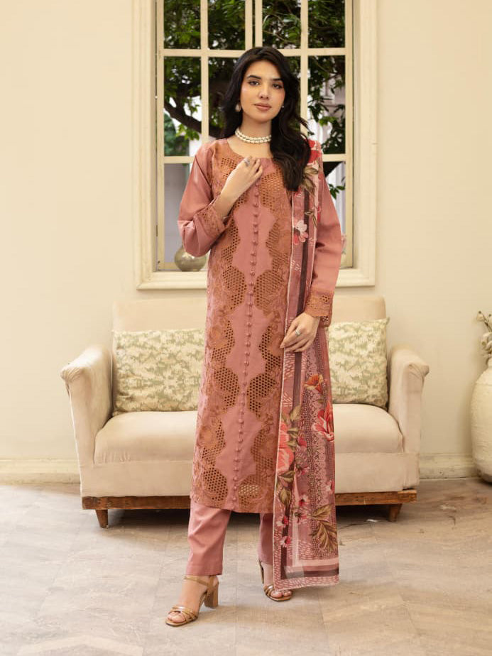 Dusky Pink Embroidered Winter Cotton Chikankari Suit