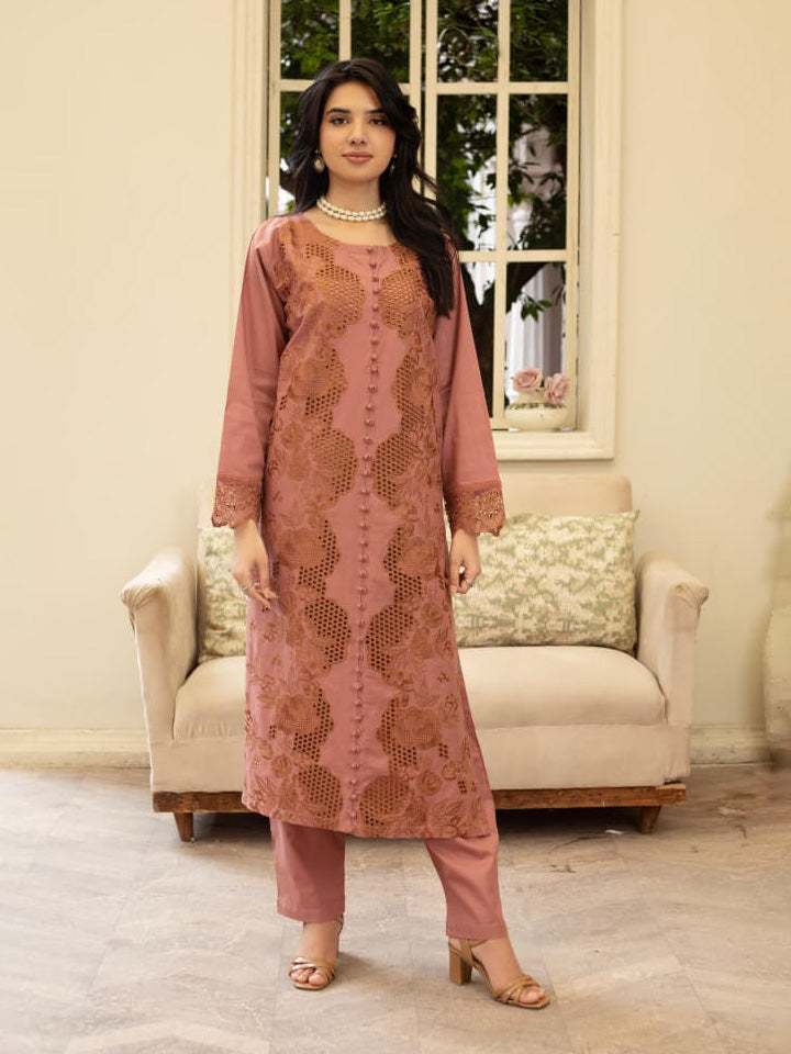 Dusky Pink Embroidered Winter Cotton Chikankari Suit