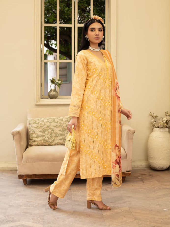 Lemon Yellow Embroidered Winter Cotton Chikankari Suit