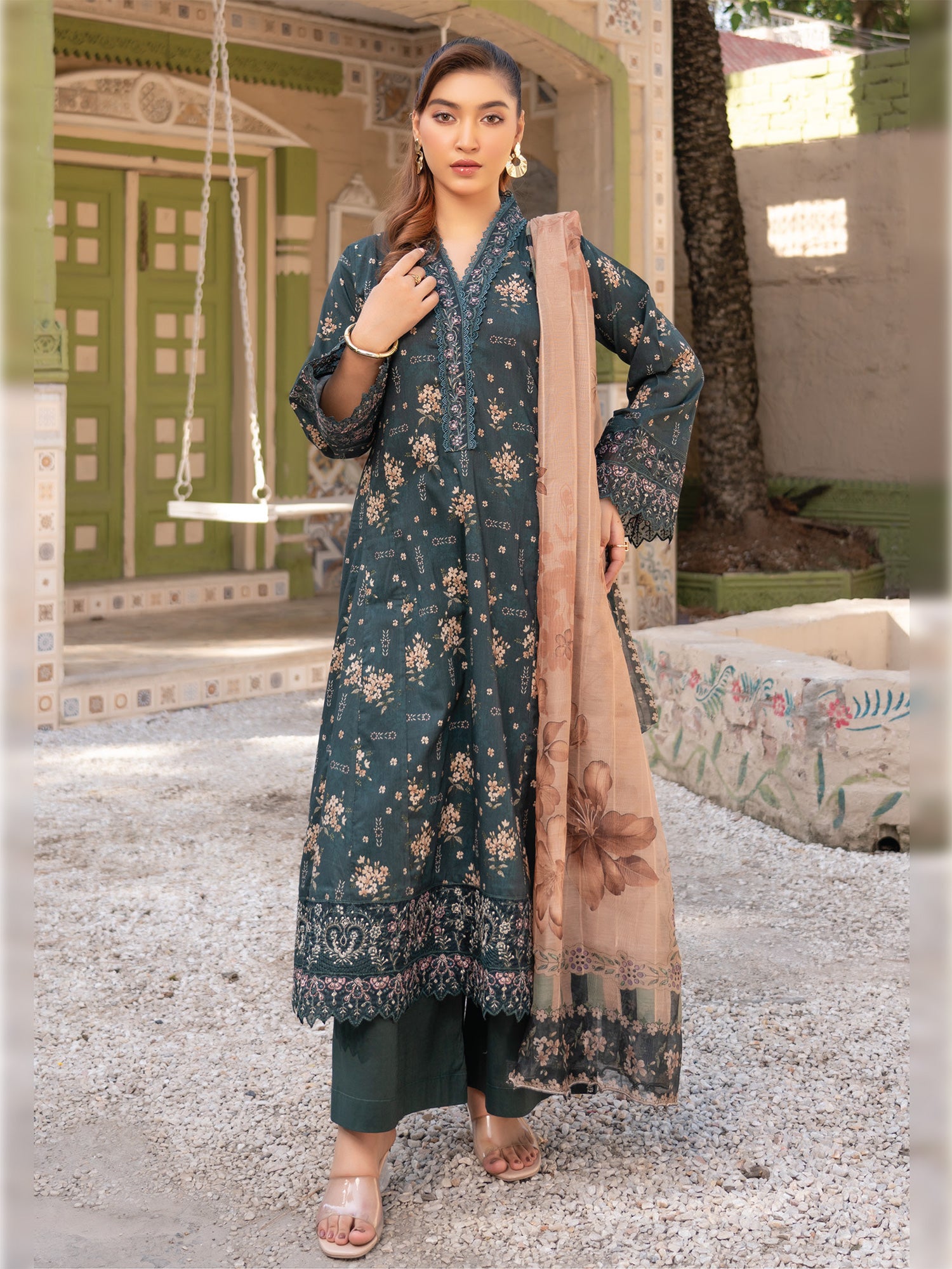 Munira Kinzzay Lawn Frock Suit (MSL-02) - Dark Teal