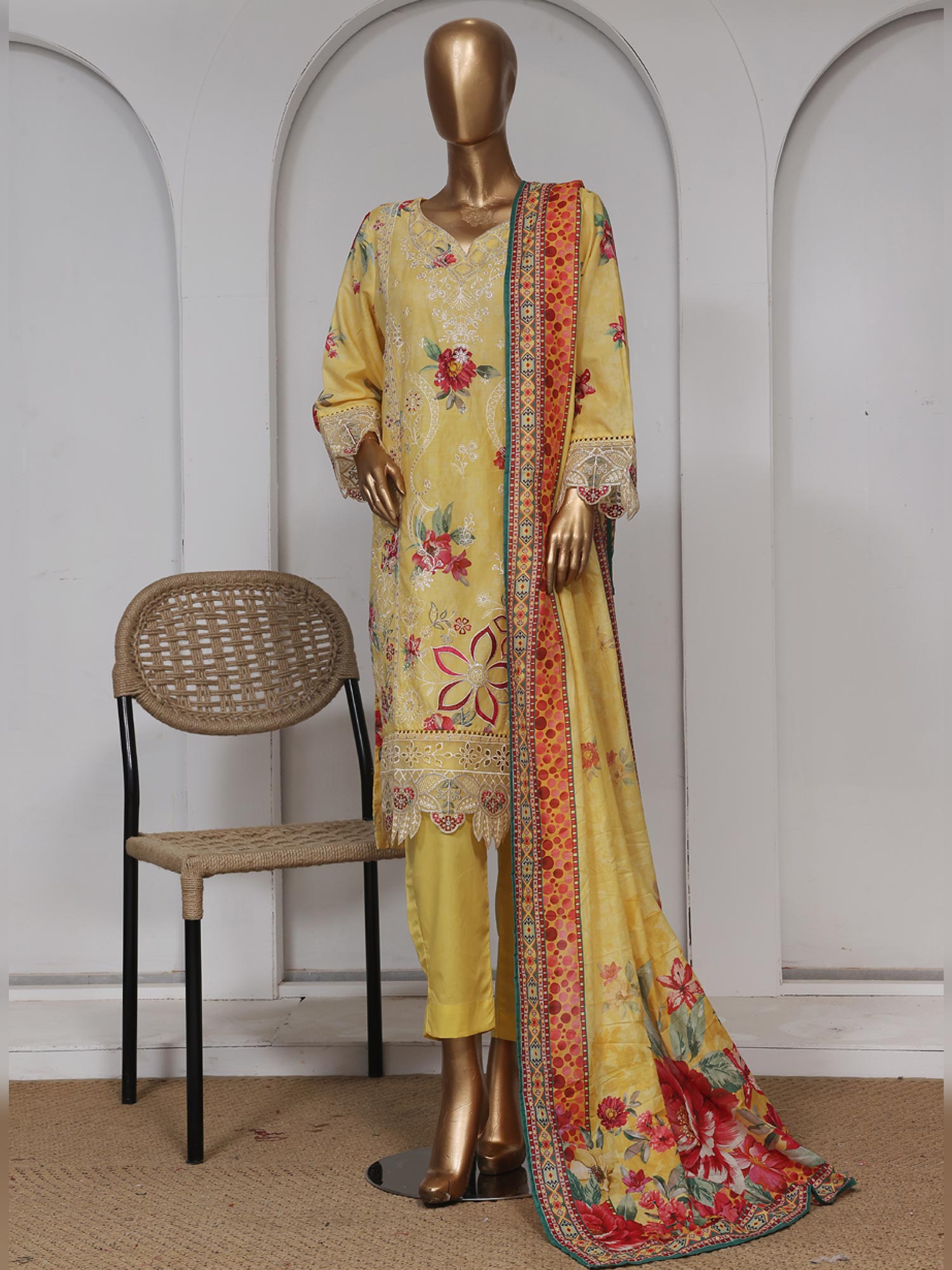 Bin Saeed Embroidered Premium Lawn 3-Piece Suit - Yellow