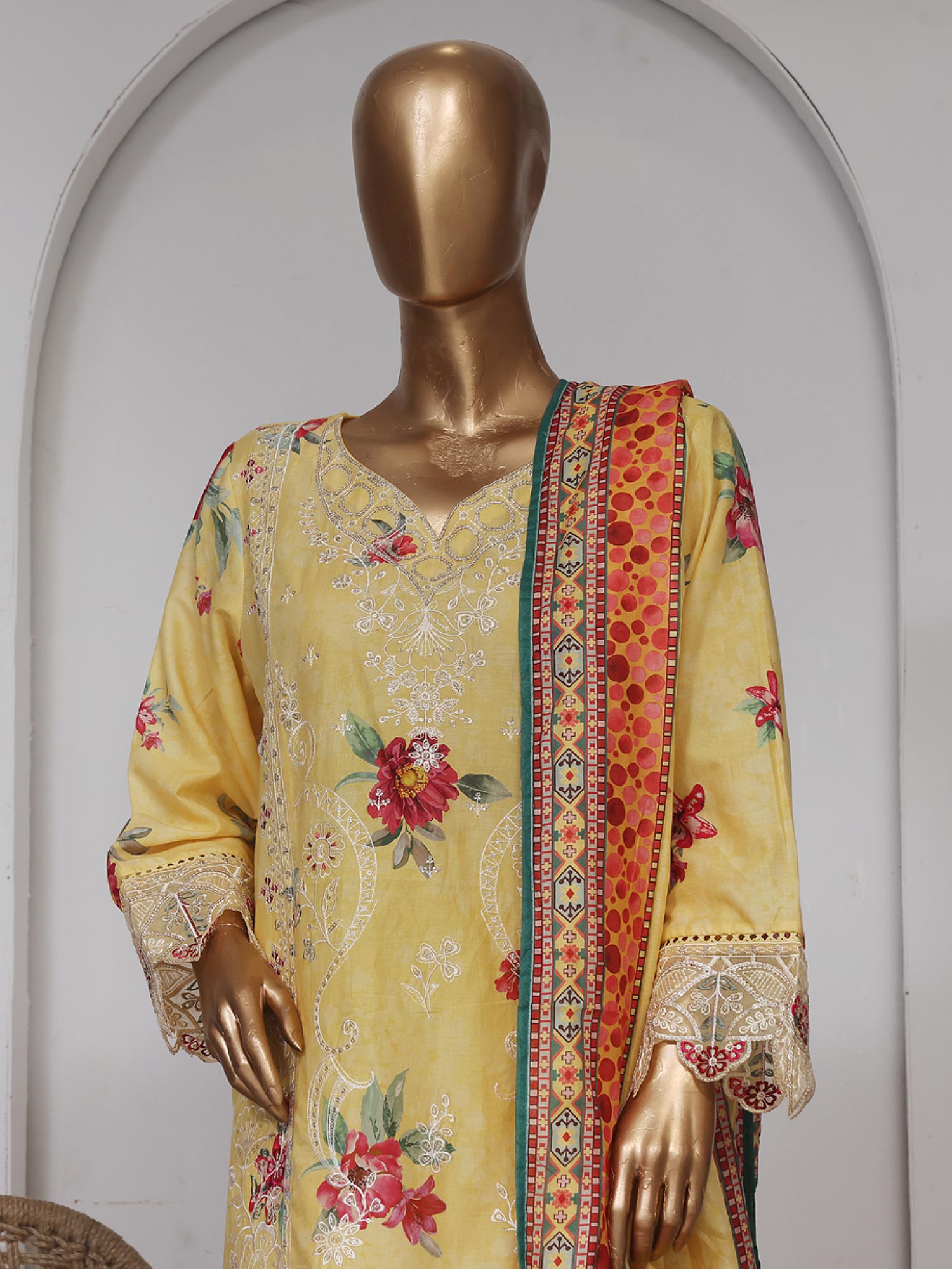 Bin Saeed Embroidered Premium Lawn 3-Piece Suit - Yellow