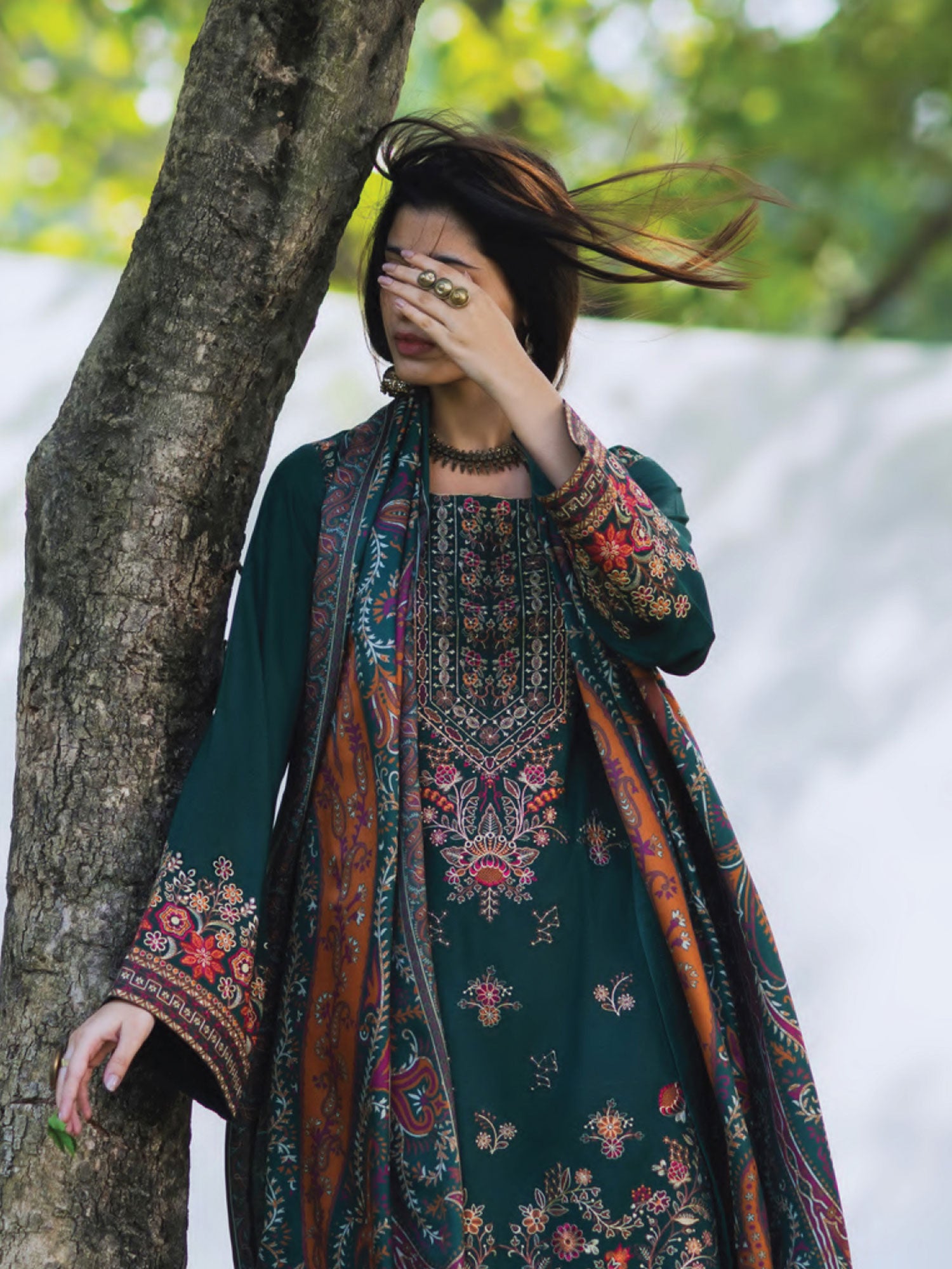 Casual Lite Winter Dhanak Suit with Pashmina Shawl - Green