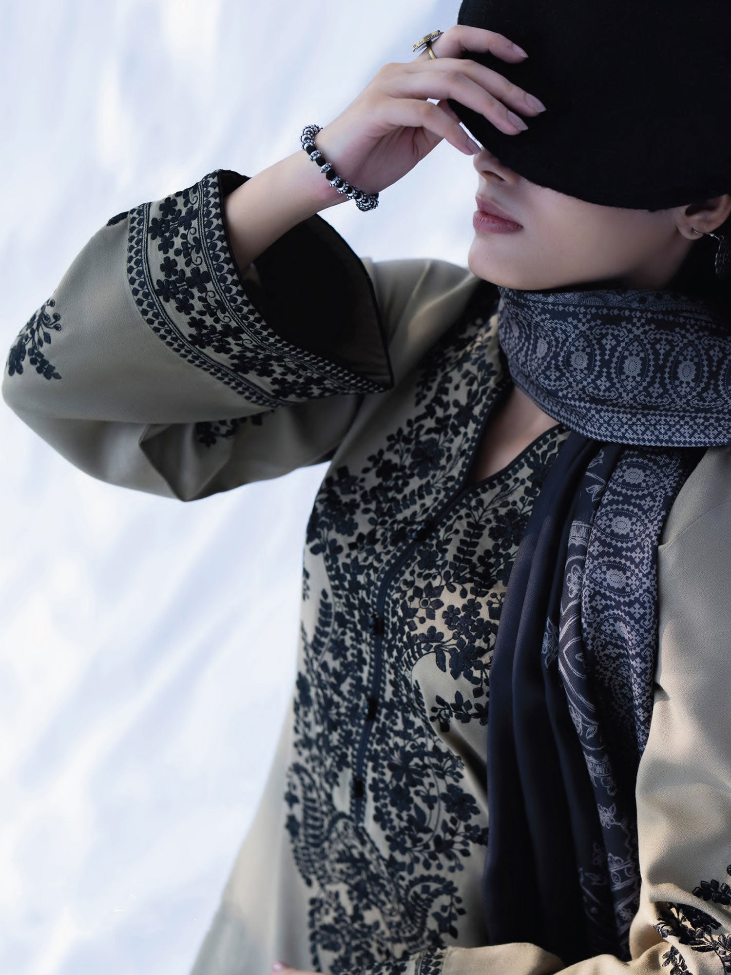 Casual Lite Winter Dhanak Suit with Pashmina Shawl - Sandy Beige