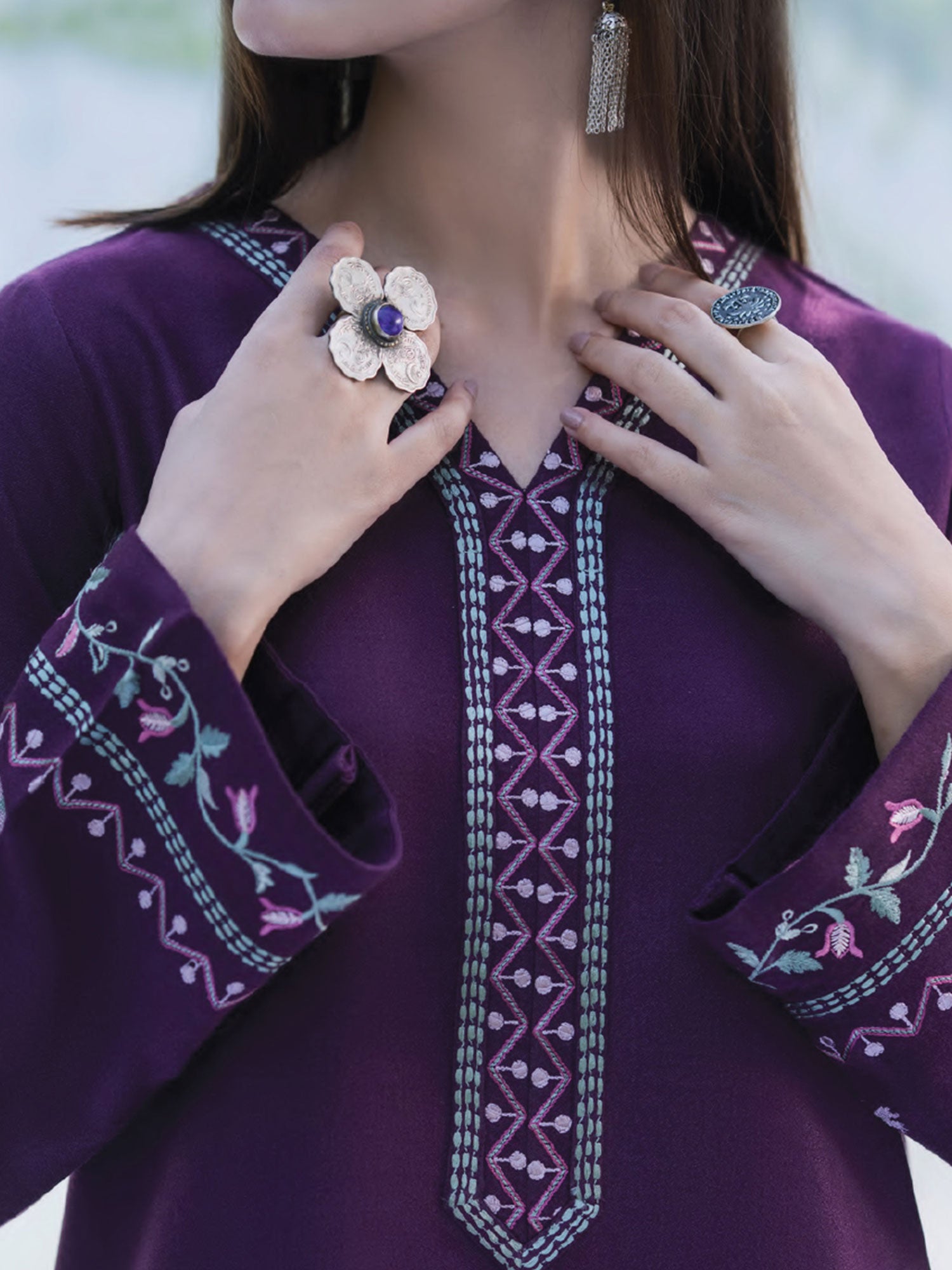 Casual Lite Winter Dhanak Suit with Pashmina Shawl - Purple