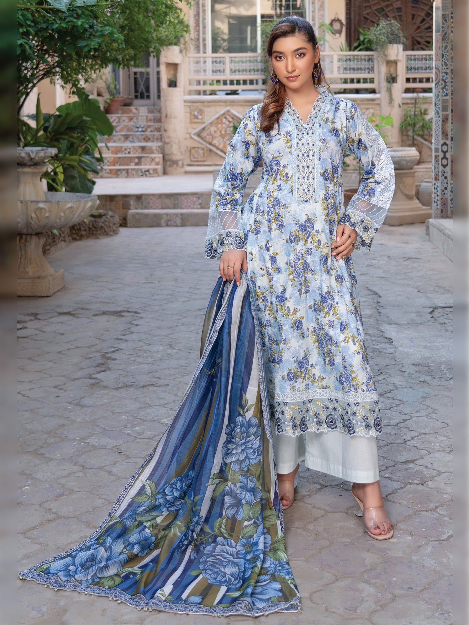 Munira Kinzzay Lawn Frock Suit (MSL-07) - Light Blue