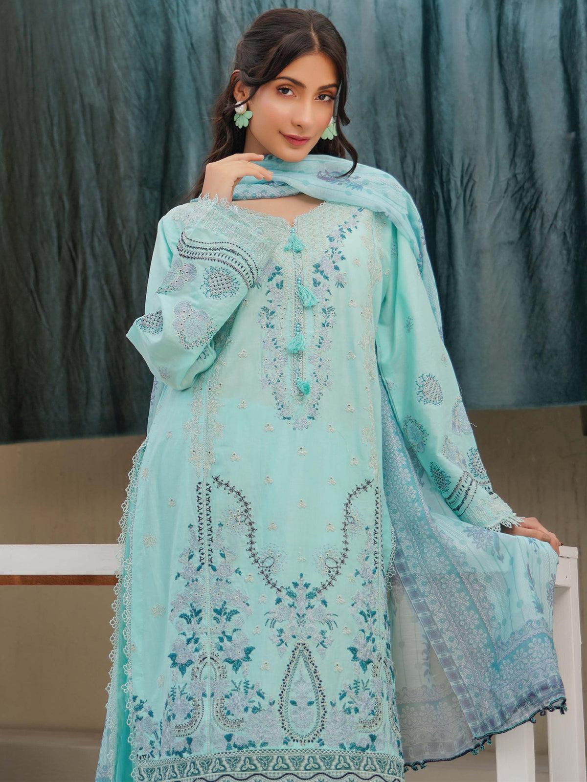 Munira Embroidered Lawn Suit (Vol.49 - D06) - Ice Blue