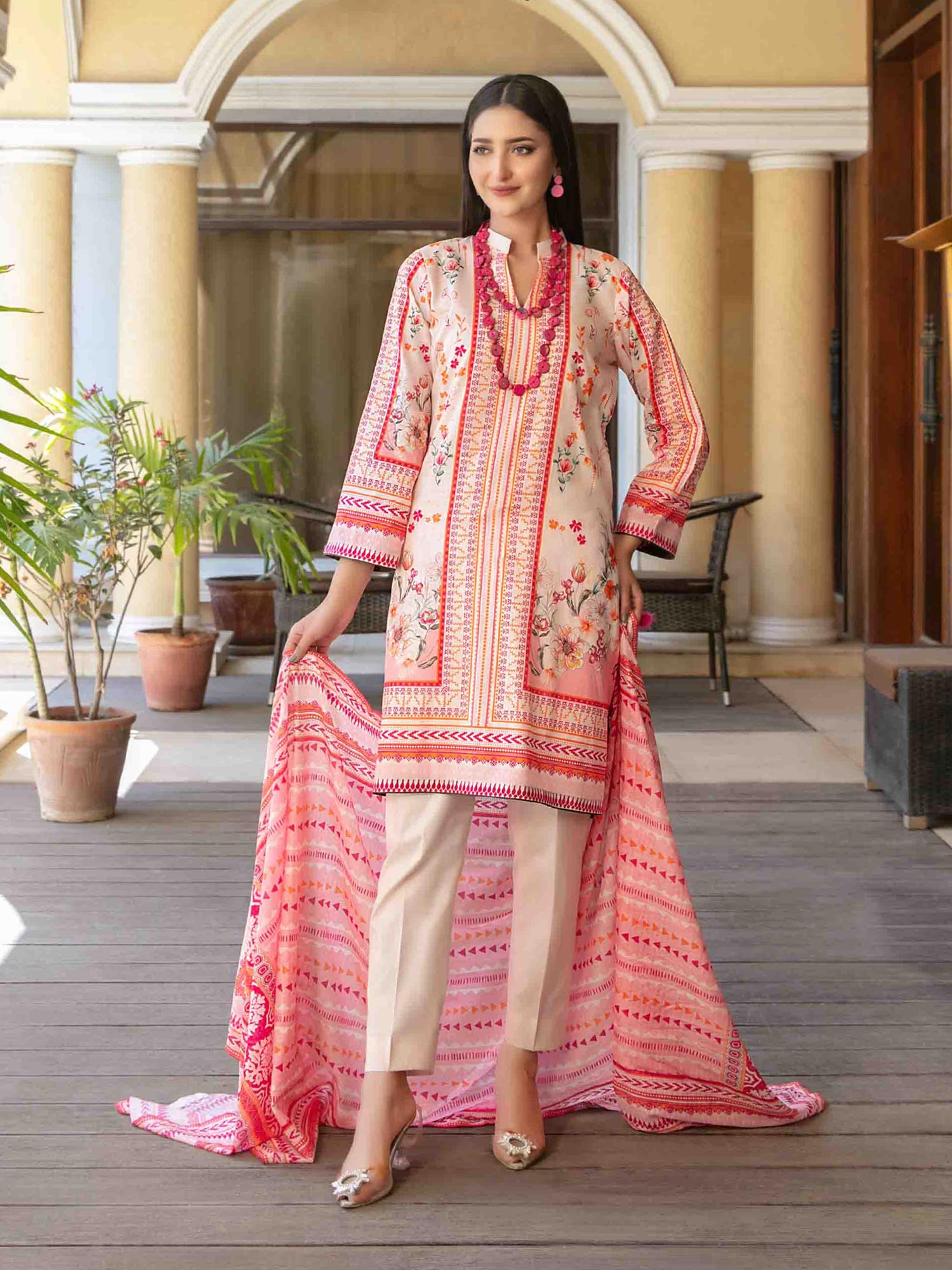 Tawakkal "Masooma" 3-Piece Lawn Suit (D1498) - Cream & Pink