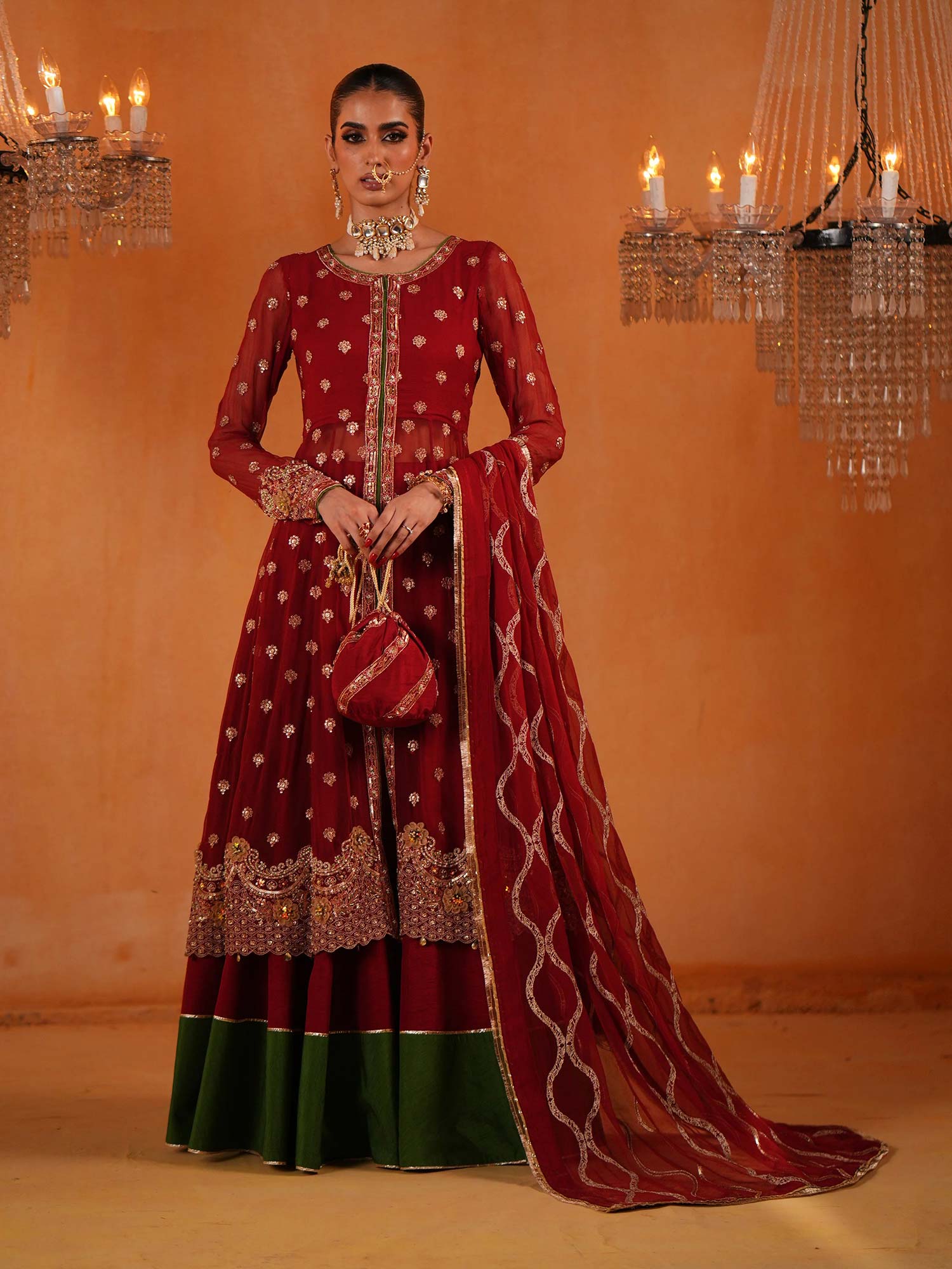 Zarqun Luxury Chiffon Suit - Red (2446A)