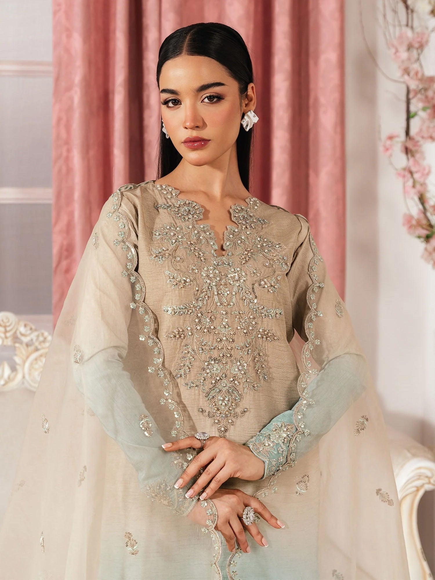 Zarqun Festive Raw Silk Long Shirt 3-Piece Suit - Green Shades (2531A)