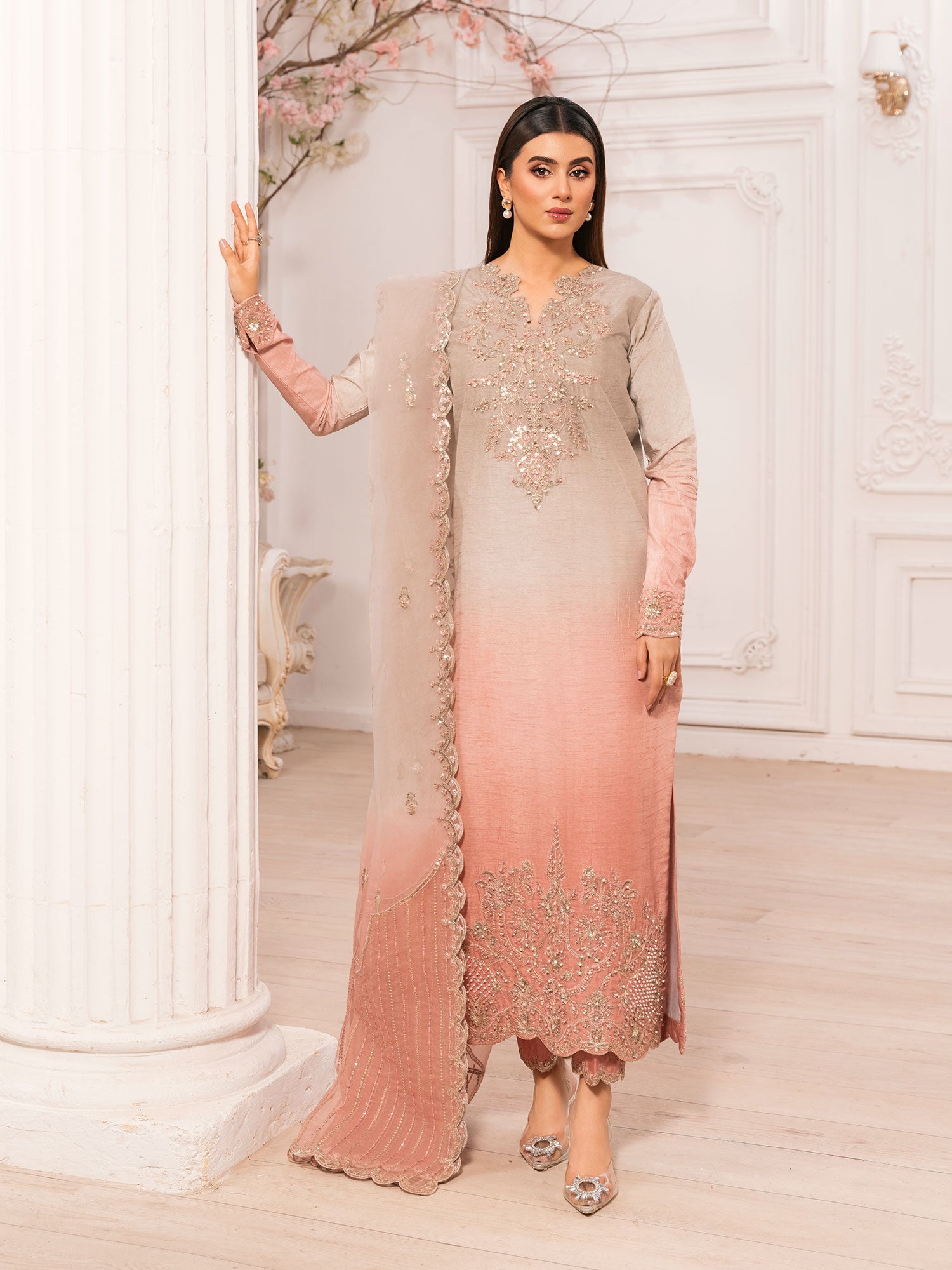 Zarqun Festive Raw Silk Long Shirt 3-Piece Suit - Pink Shades (2531B)