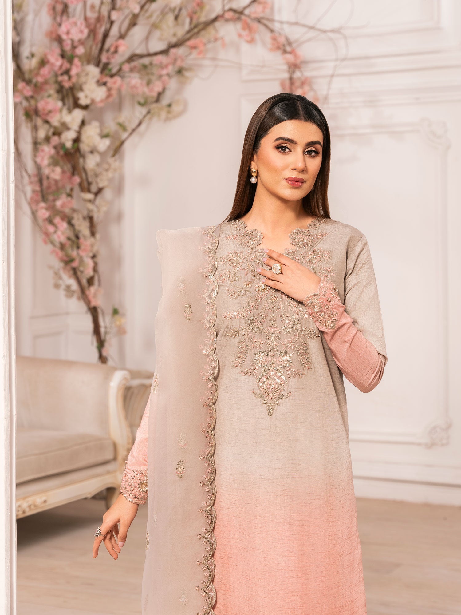Zarqun Festive Raw Silk Long Shirt 3-Piece Suit - Pink Shades (2531B)