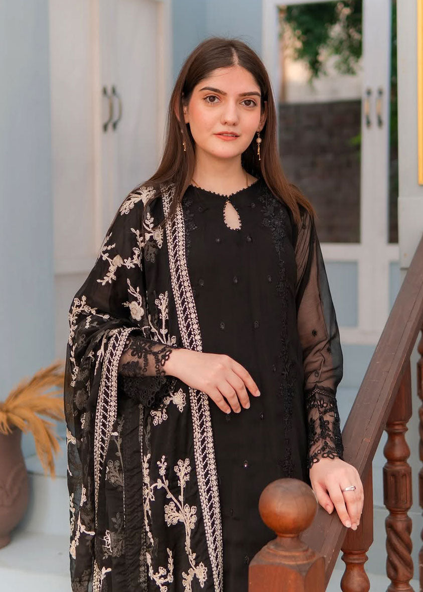 Saira Sultana Pret Embroidered Chiffon 3 Piece Suit Mah-Jabeen Black main image 1