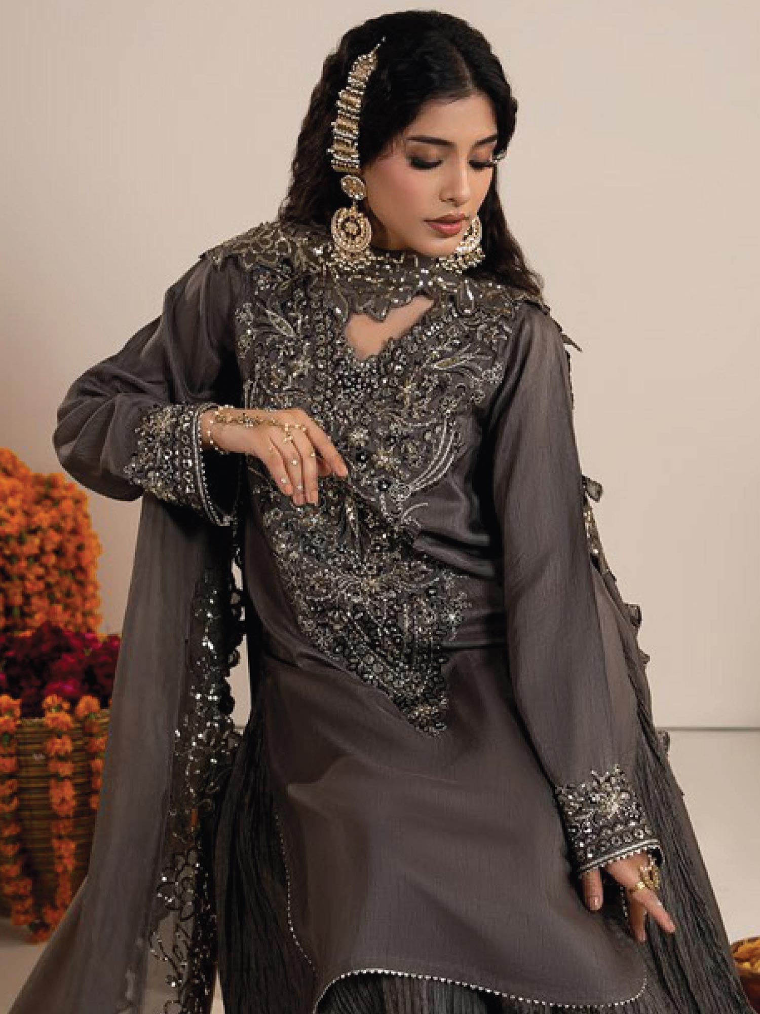 Raniya.H "Roshni" Raw Silk Wedding Edit (2607B) - Charcoal