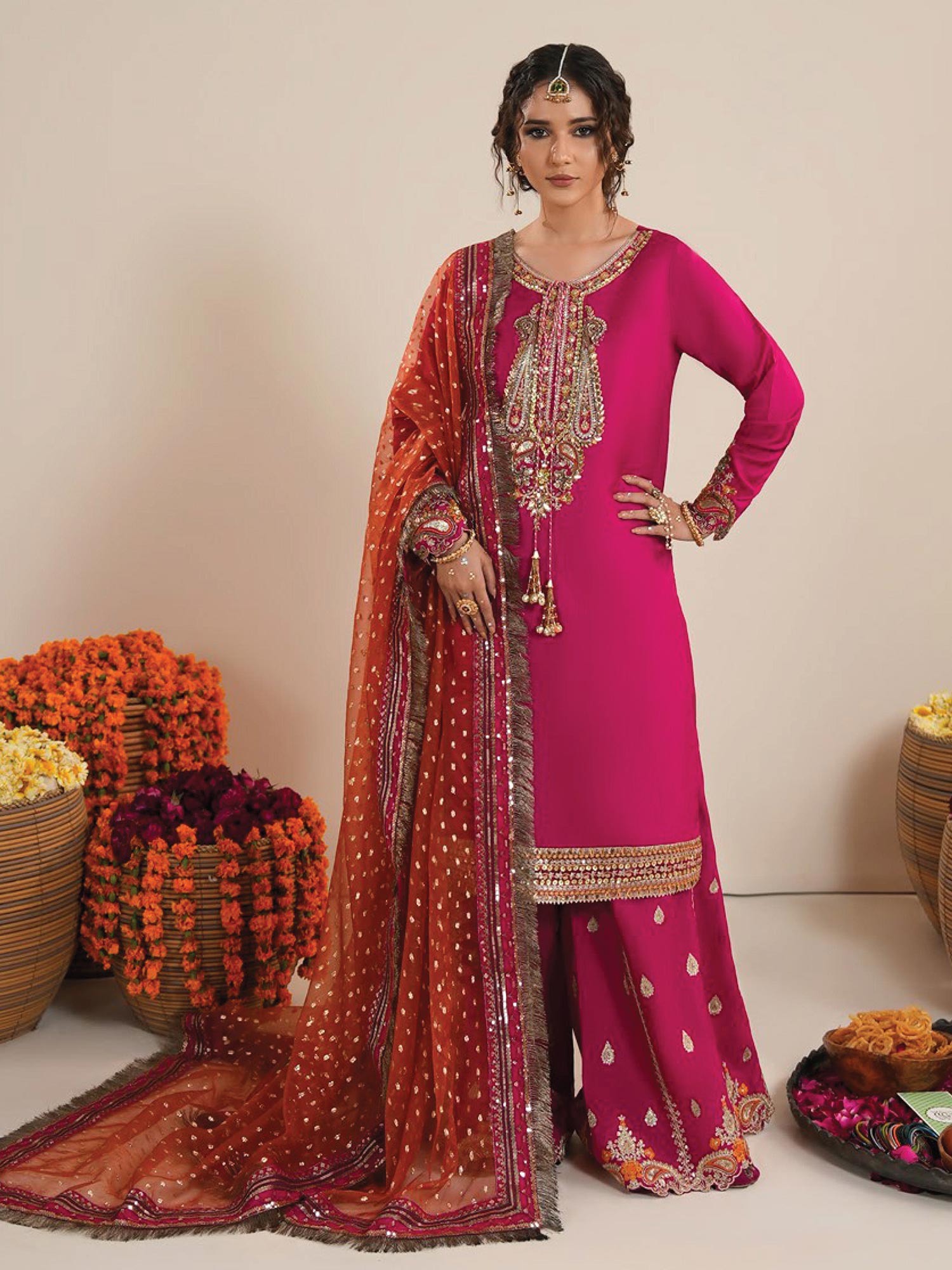 Raniya.H "Roshni" Raw Silk Wedding Edit (2608B) - Fuchsia