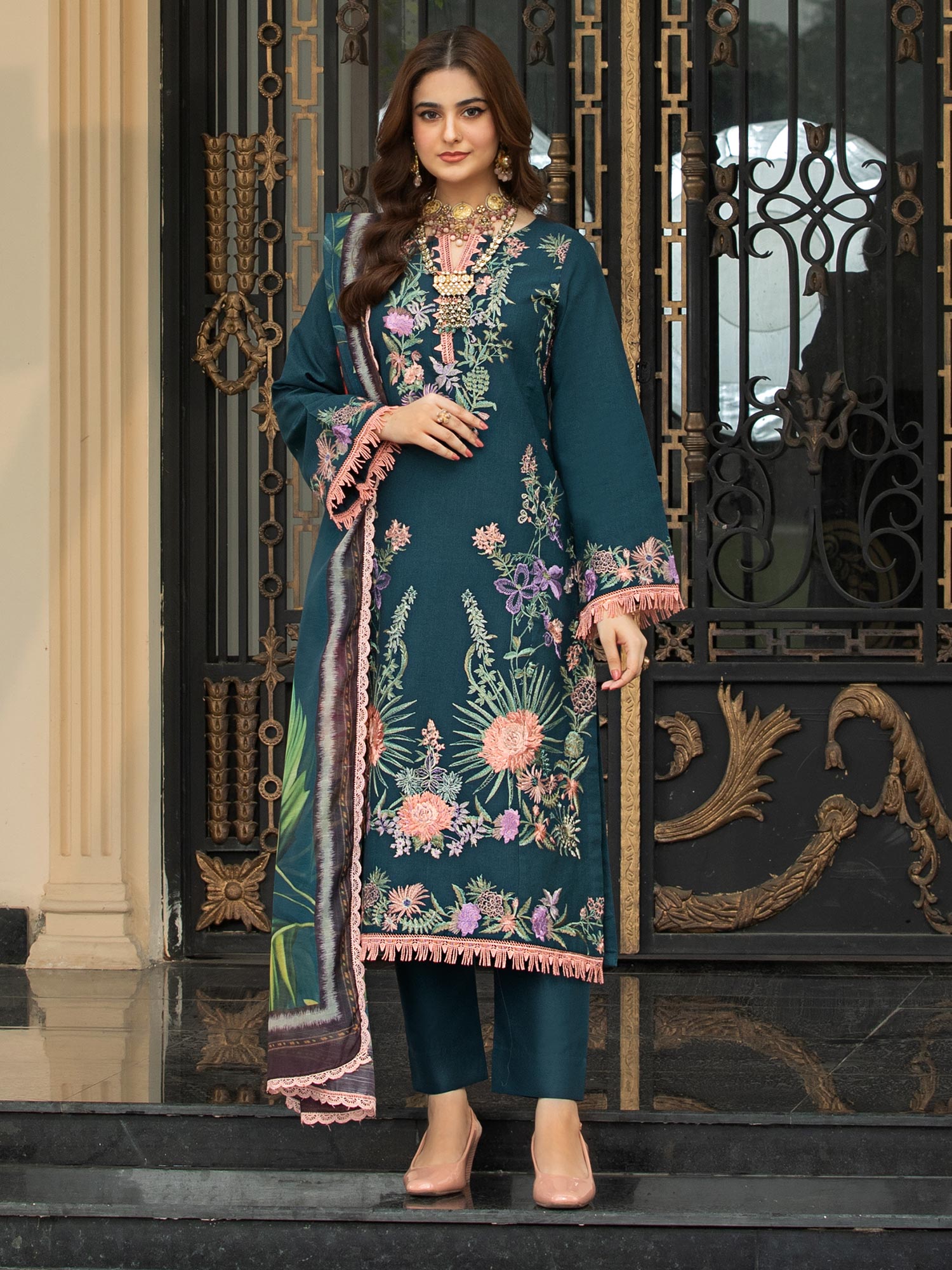 Heera's Teal Luxury Embroidered 3-Piece Suit