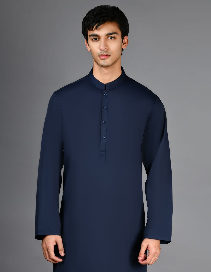 J. Mens Navy Blue Blended Casual Kameez Shalwar