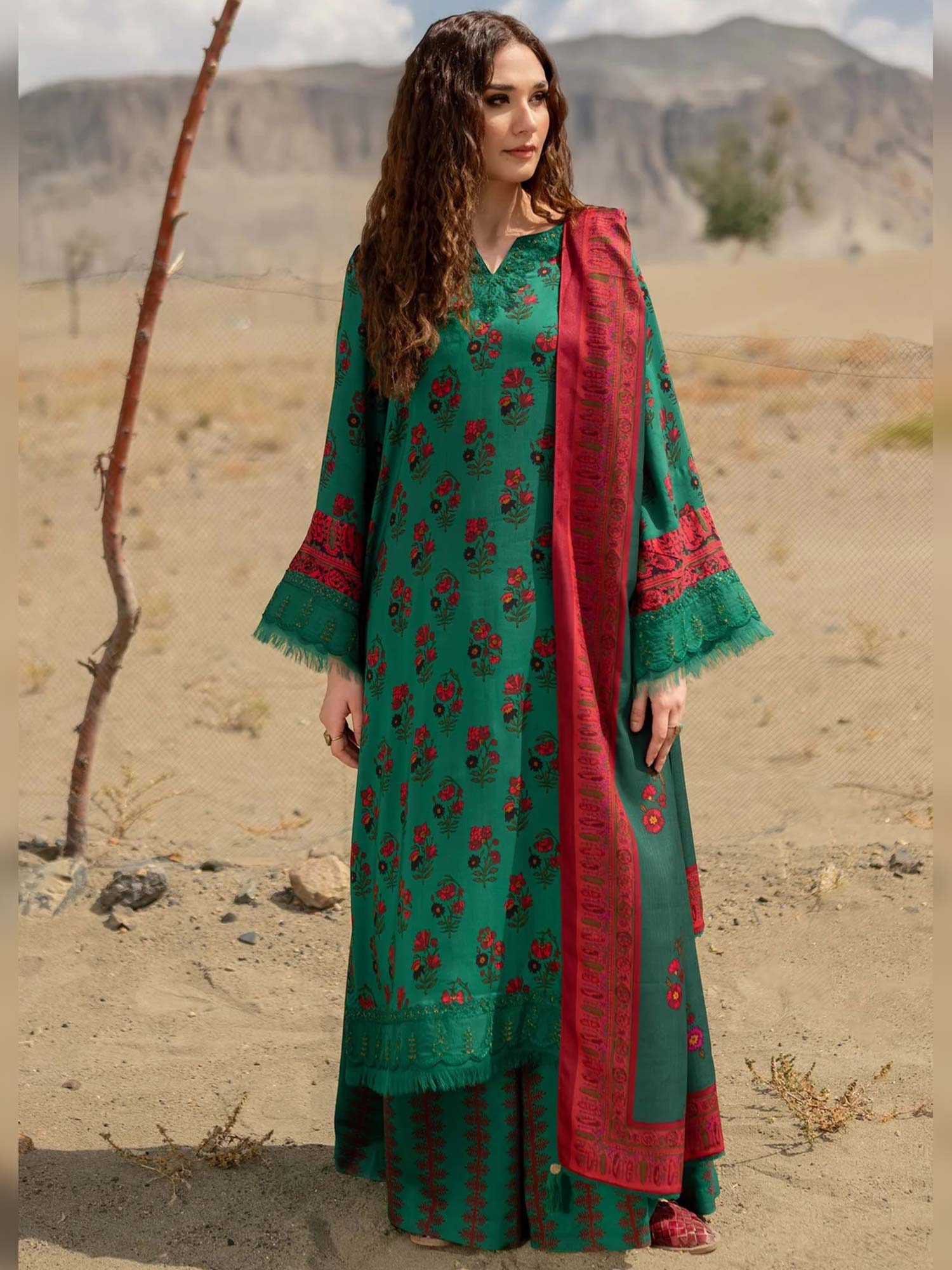 Maria.B Unstitched M.Basics Linen Suit (502-B) - Green