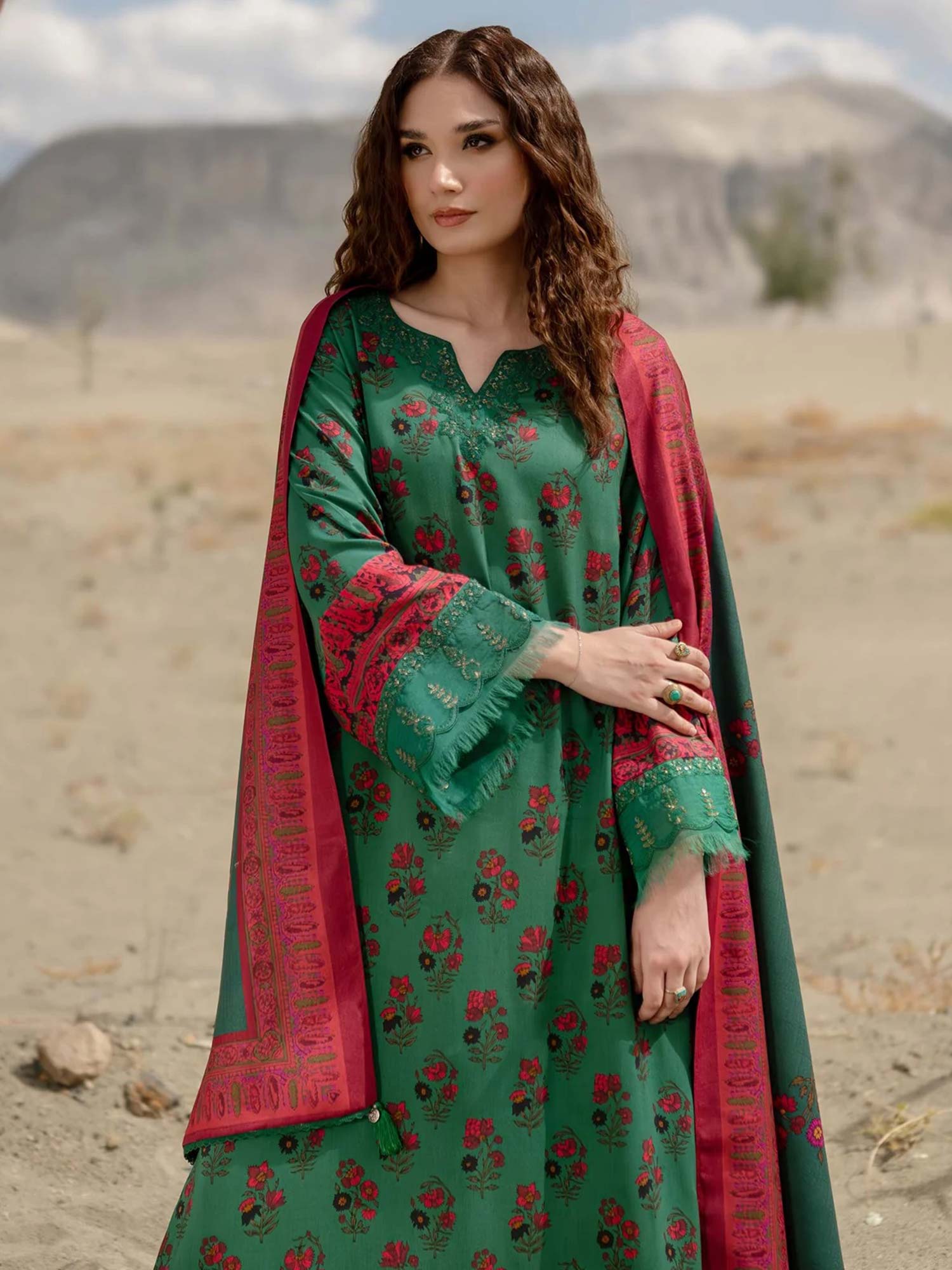 Maria.B Unstitched M.Basics Linen Suit (502-B) - Green