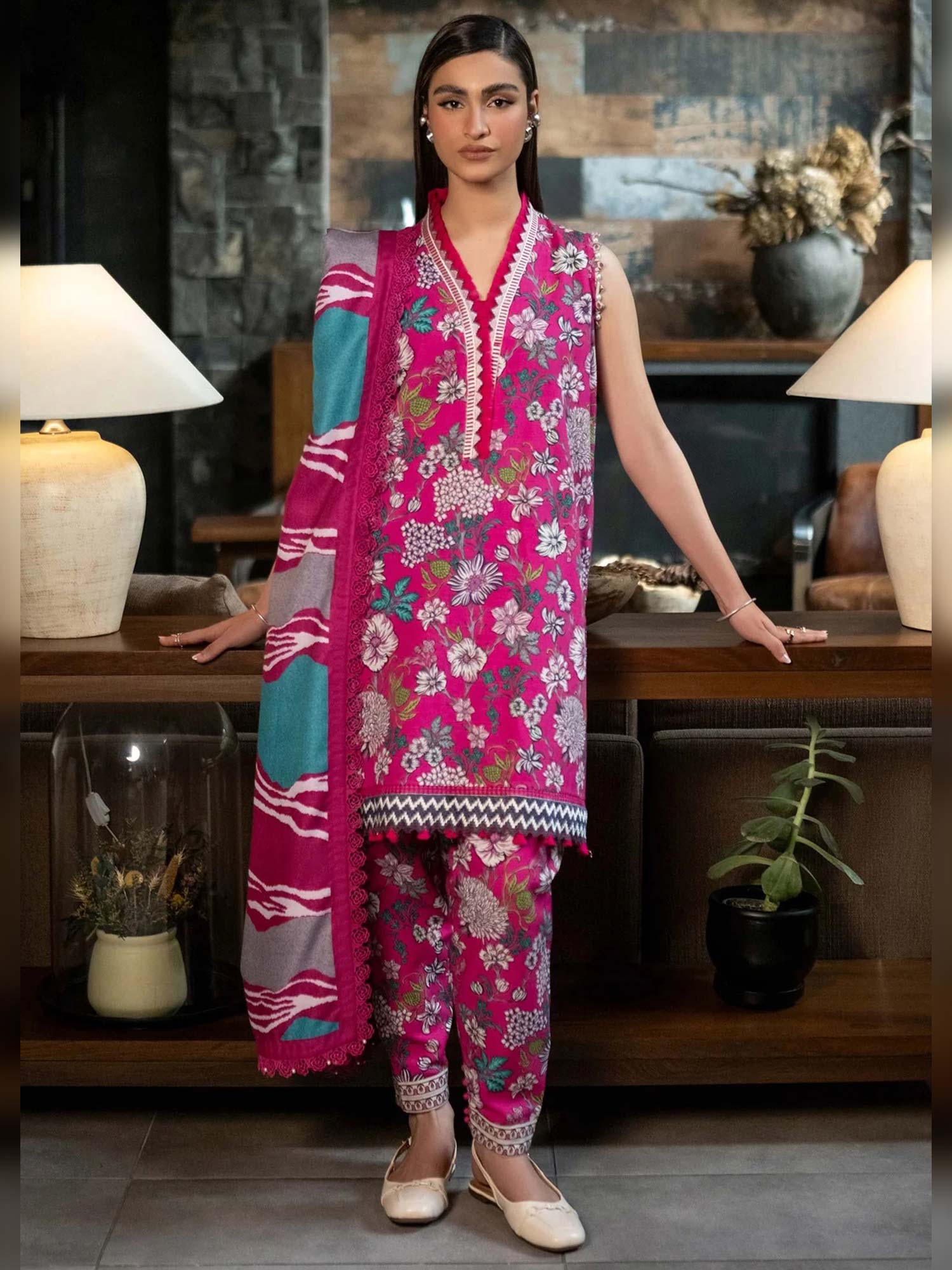 Maria.B Unstitched M.Basics Khaddar Suit (504-A) - Pink