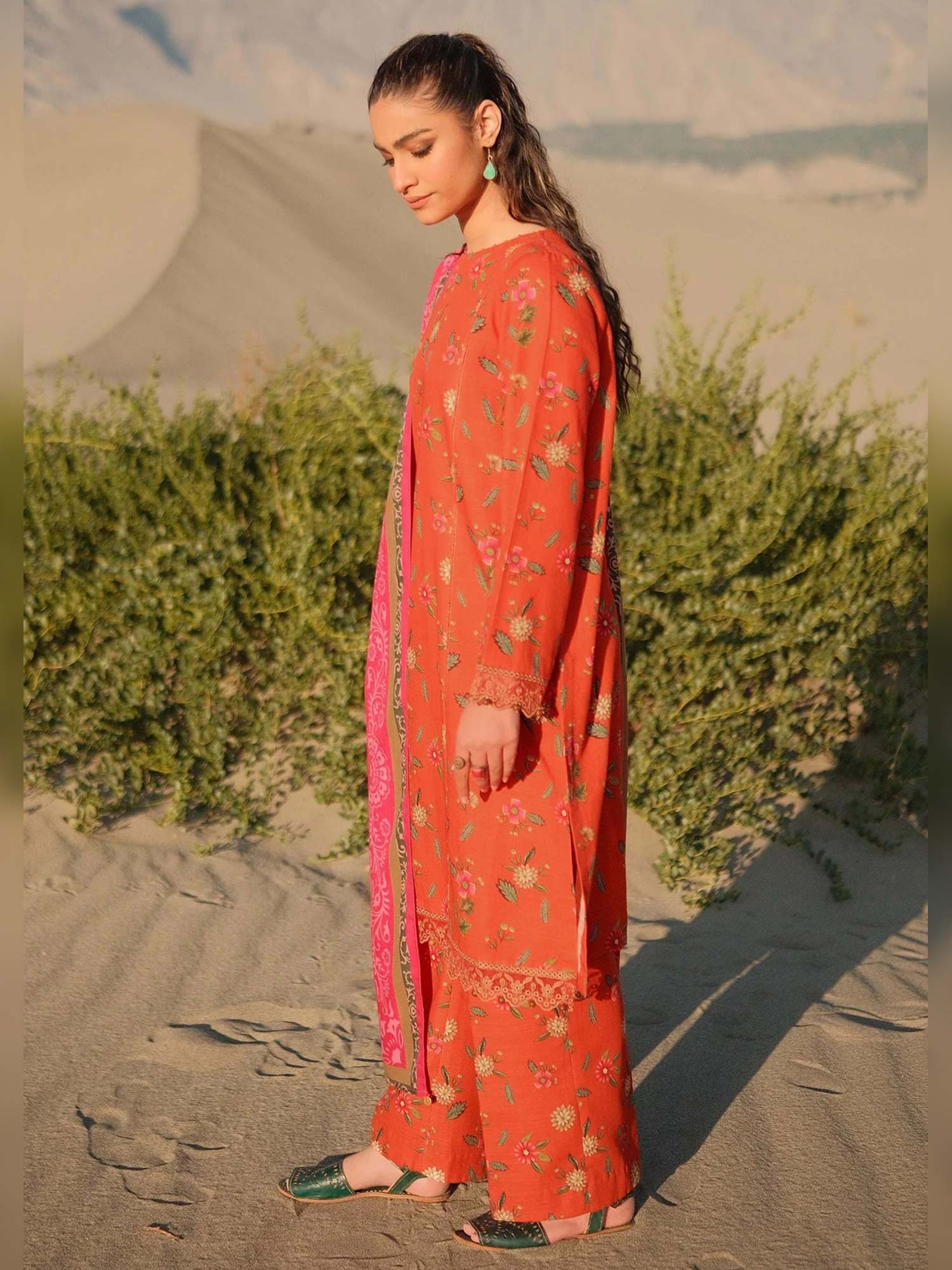 Maria.B Unstitched M.Basics Khaddar Suit (505-B) - Orange