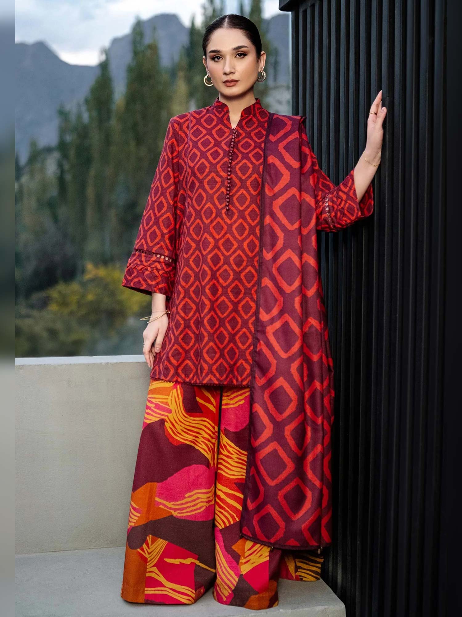 Maria.B Unstitched M.Basics Khaddar Suit (506-B) - Maroon