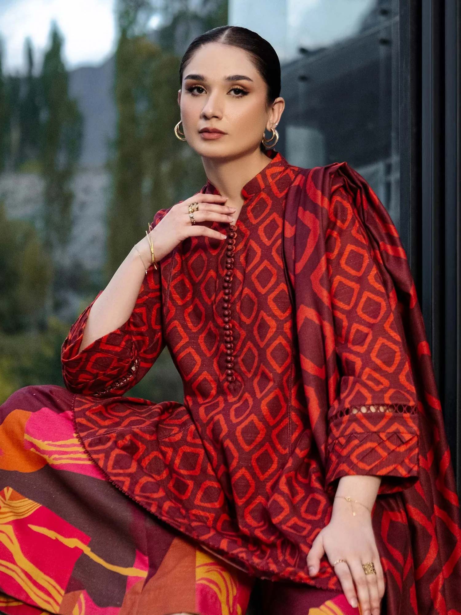 Maria.B Unstitched M.Basics Khaddar Suit (506-B) - Maroon