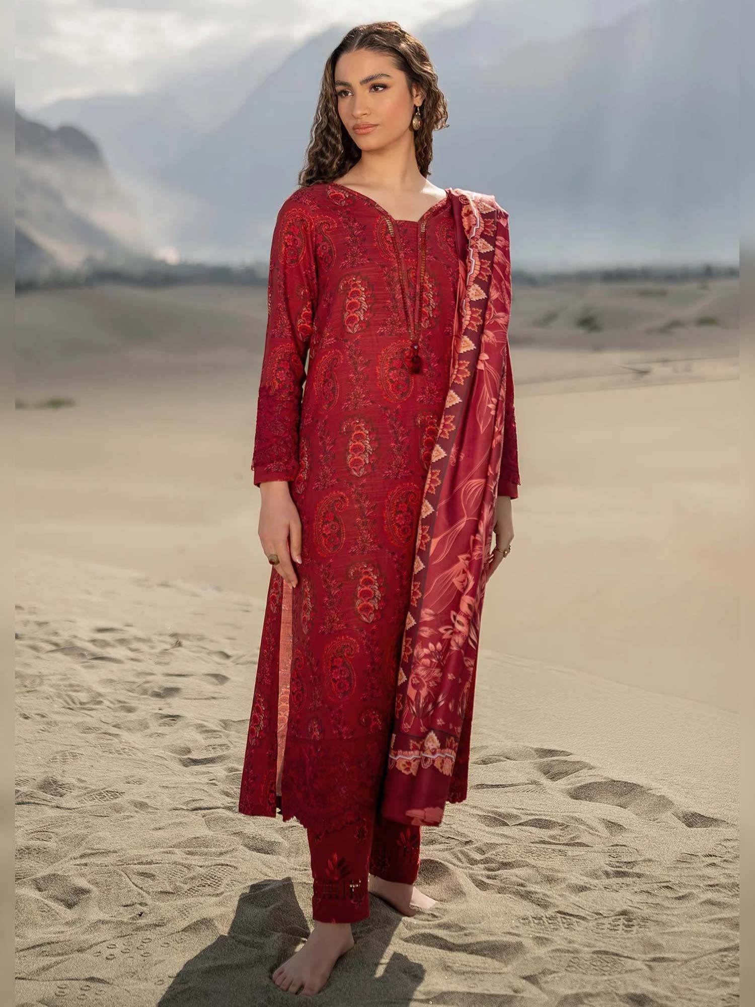 Maria.B Unstitched M.Basics Khaddar Suit (508-B) - Red
