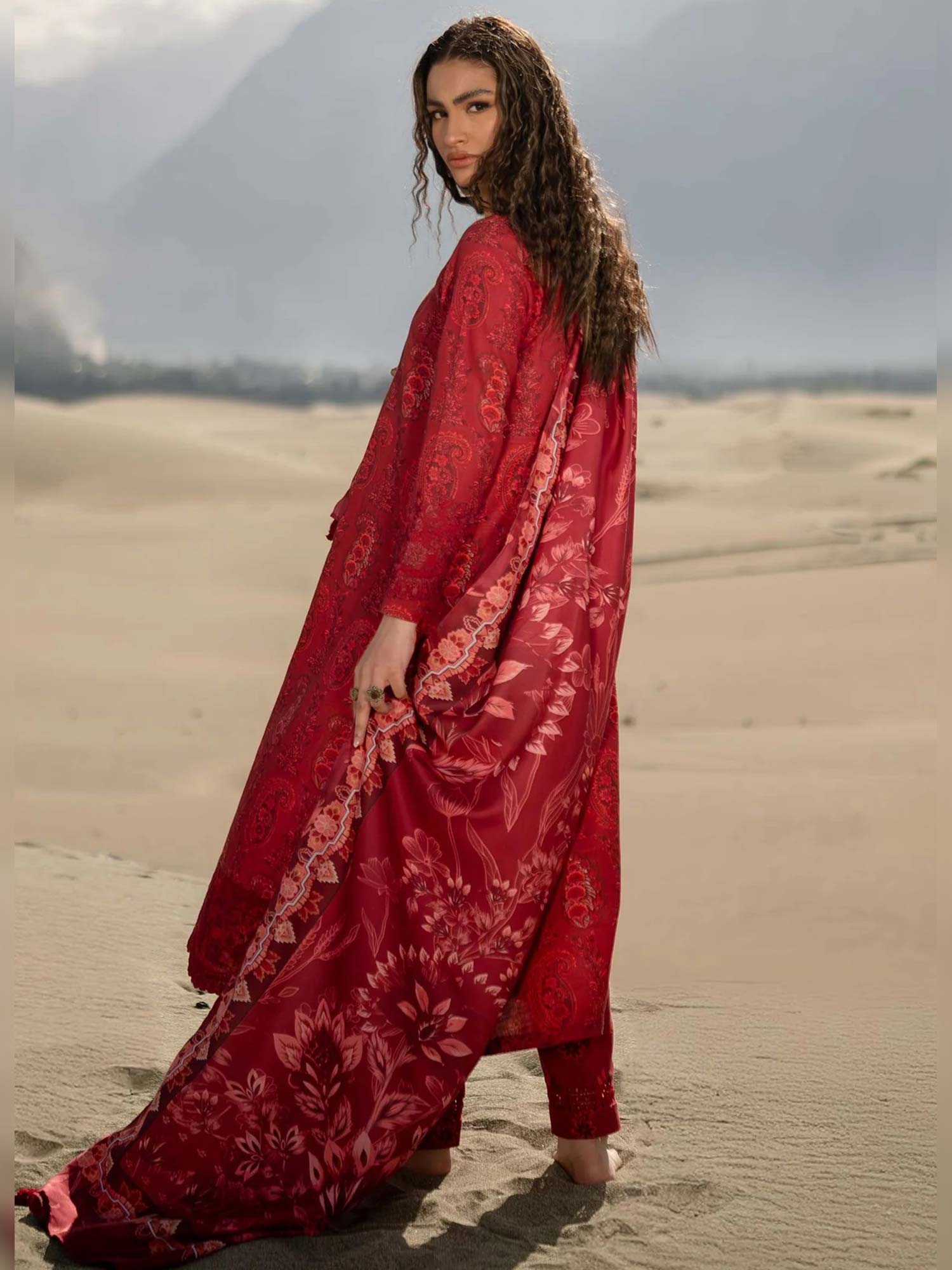 Maria.B Unstitched M.Basics Khaddar Suit (508-B) - Red