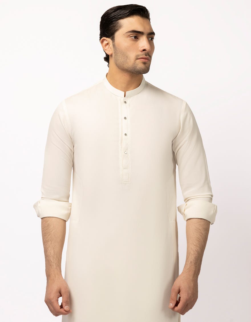 J. Mens Off-White Blended Semi-Formal Kameez Shalwar