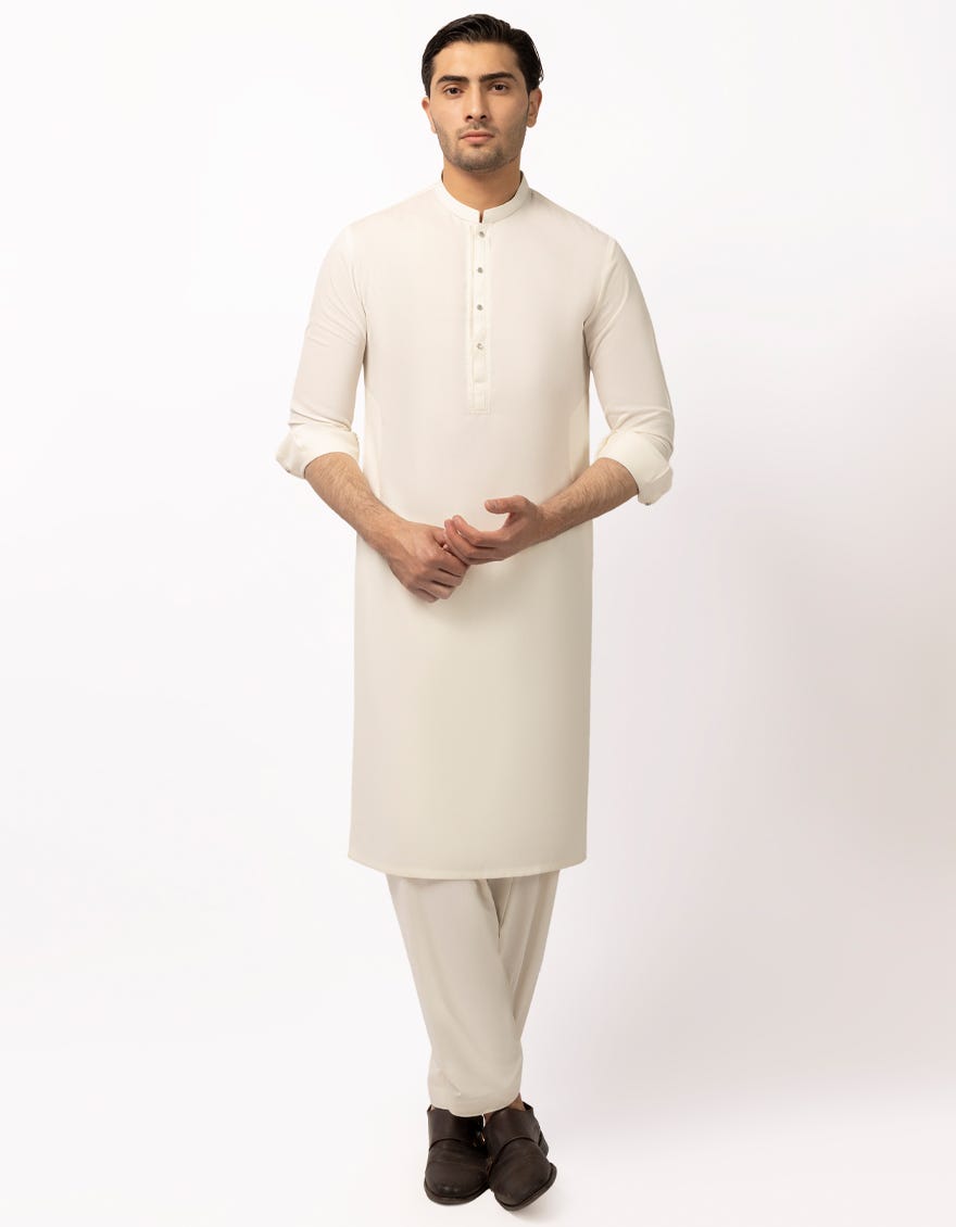 J. Mens Off-White Blended Semi-Formal Kameez Shalwar