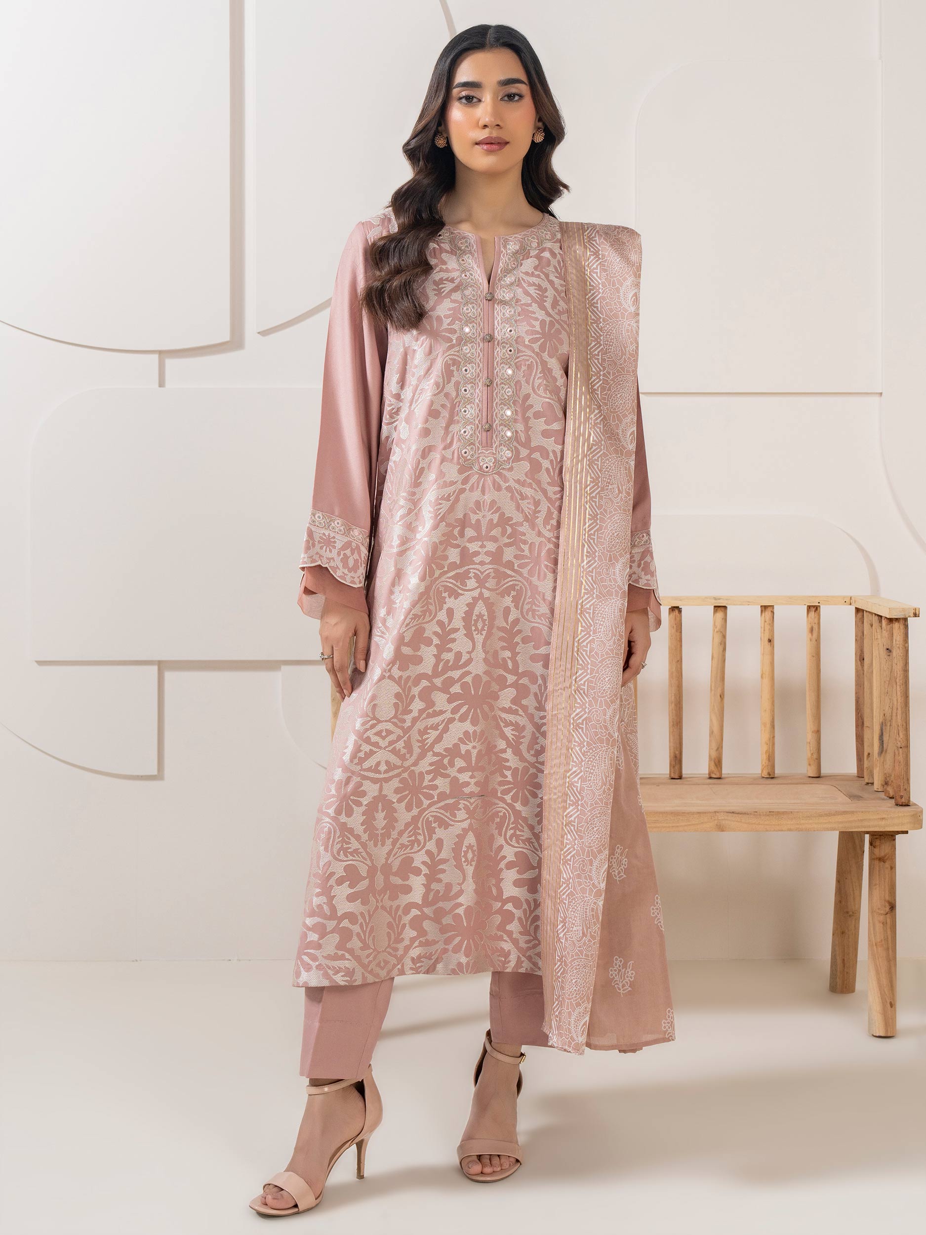 Limelight Pink Crepe Embroidered 3-Piece Suit (A0690SU)