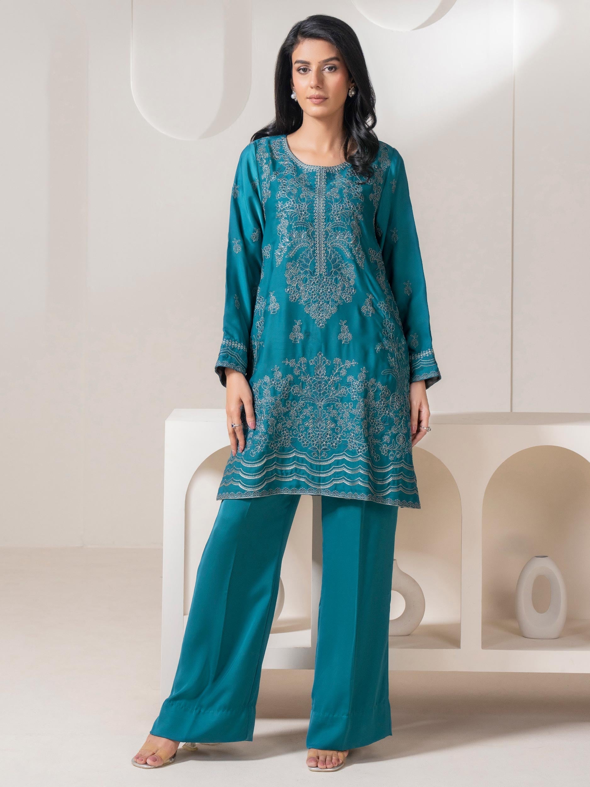 Limelight Teal Silk 2-Piece Suit (A0824ST)