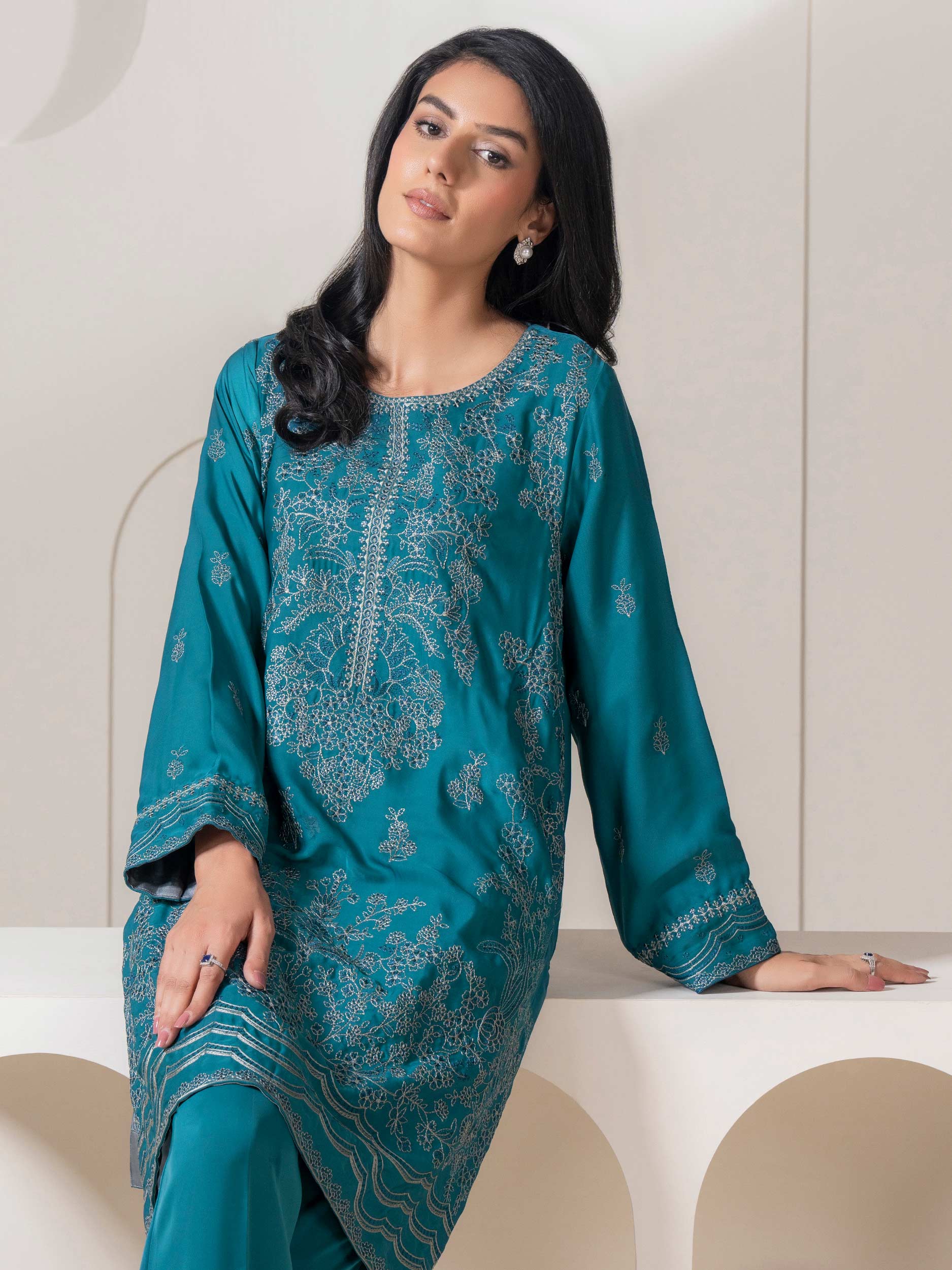 Limelight Teal Silk 2-Piece Suit (A0824ST)