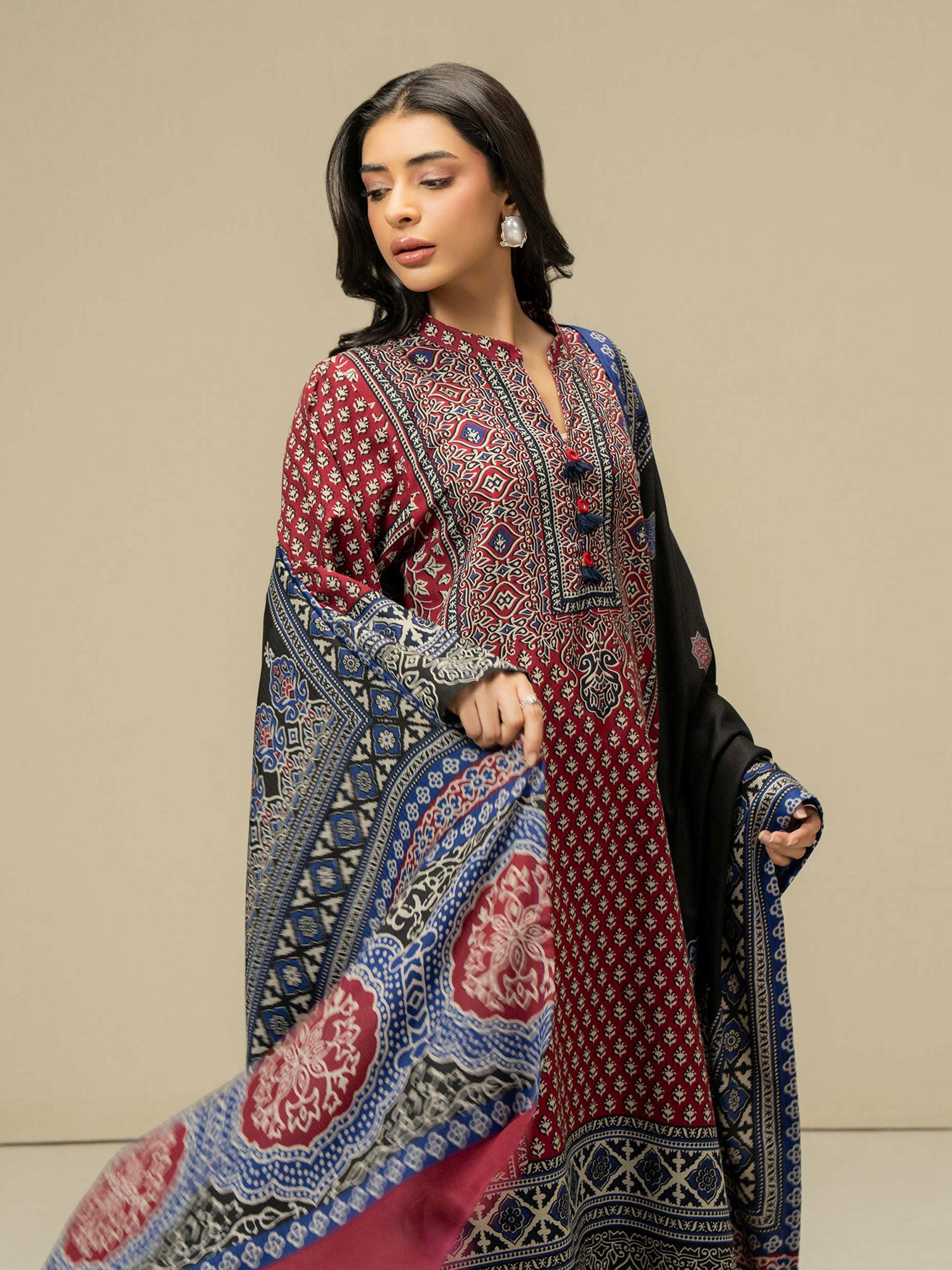 Limelight Maroon Khaddar 3-Piece Suit (A2917SU)