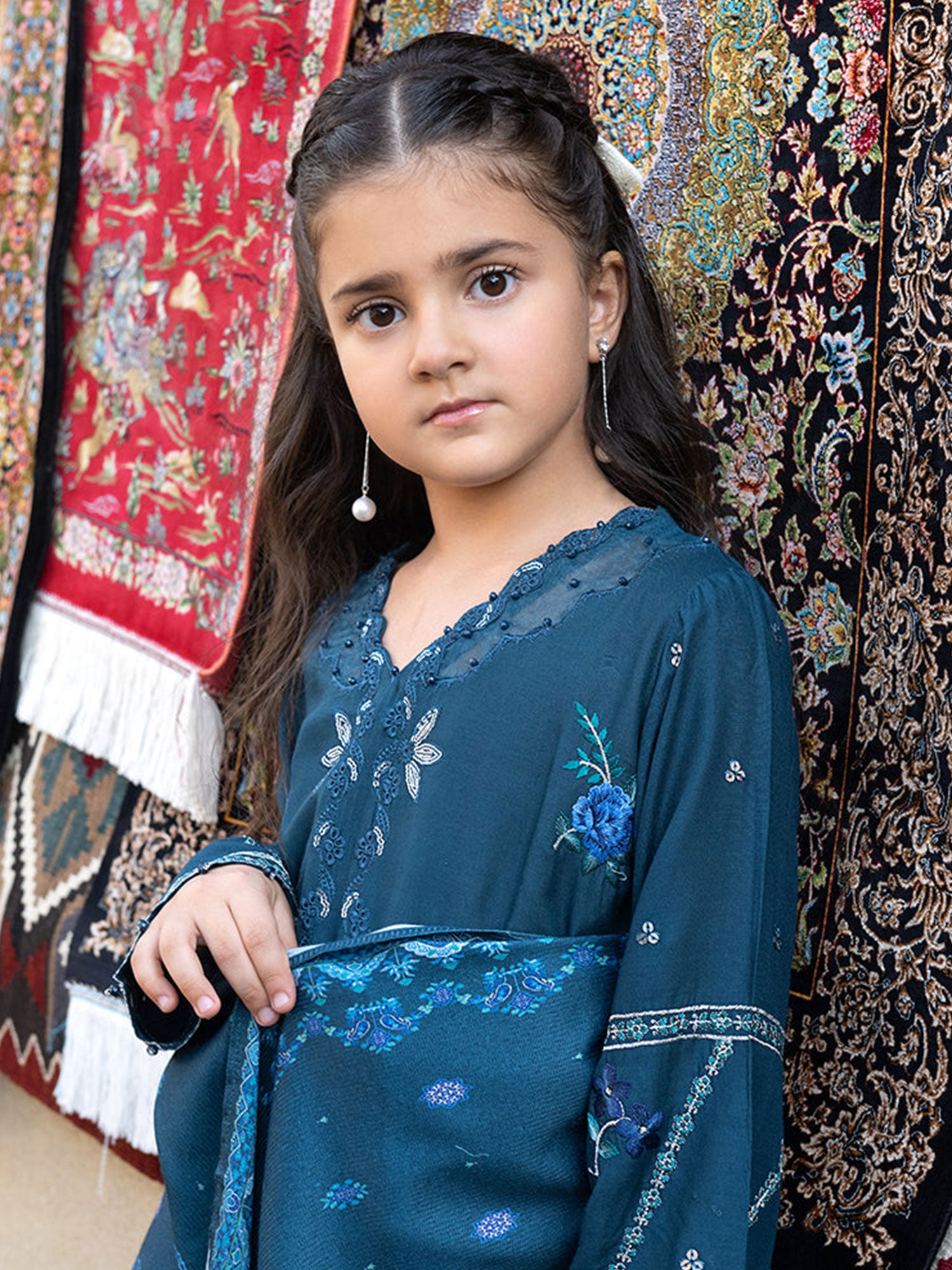 Ally's Kids Teal Embroidered Linen Suit (AL-1110)