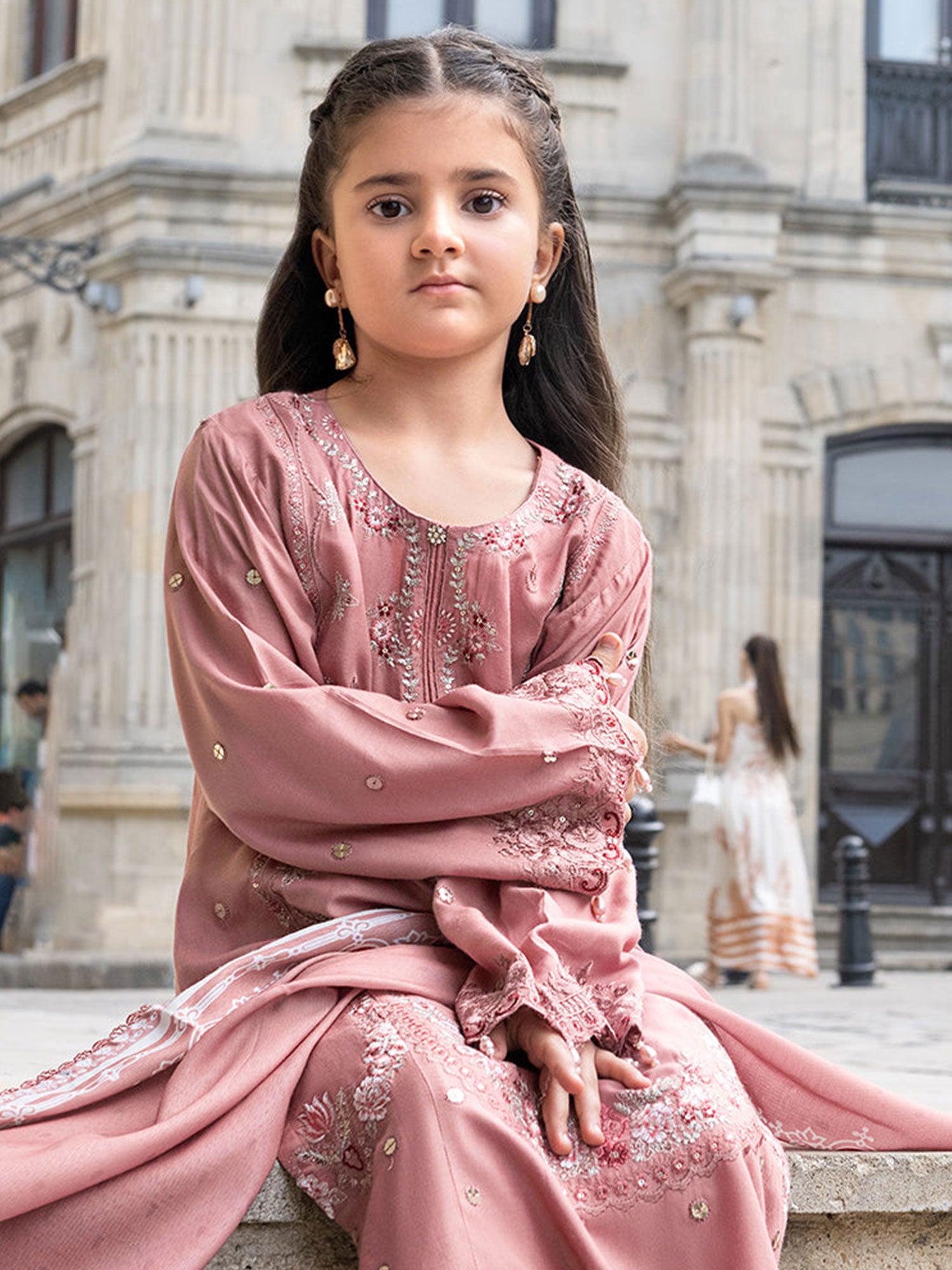 Ally's Kids Dusky Pink Embroidered Linen Suit (AL-1113)